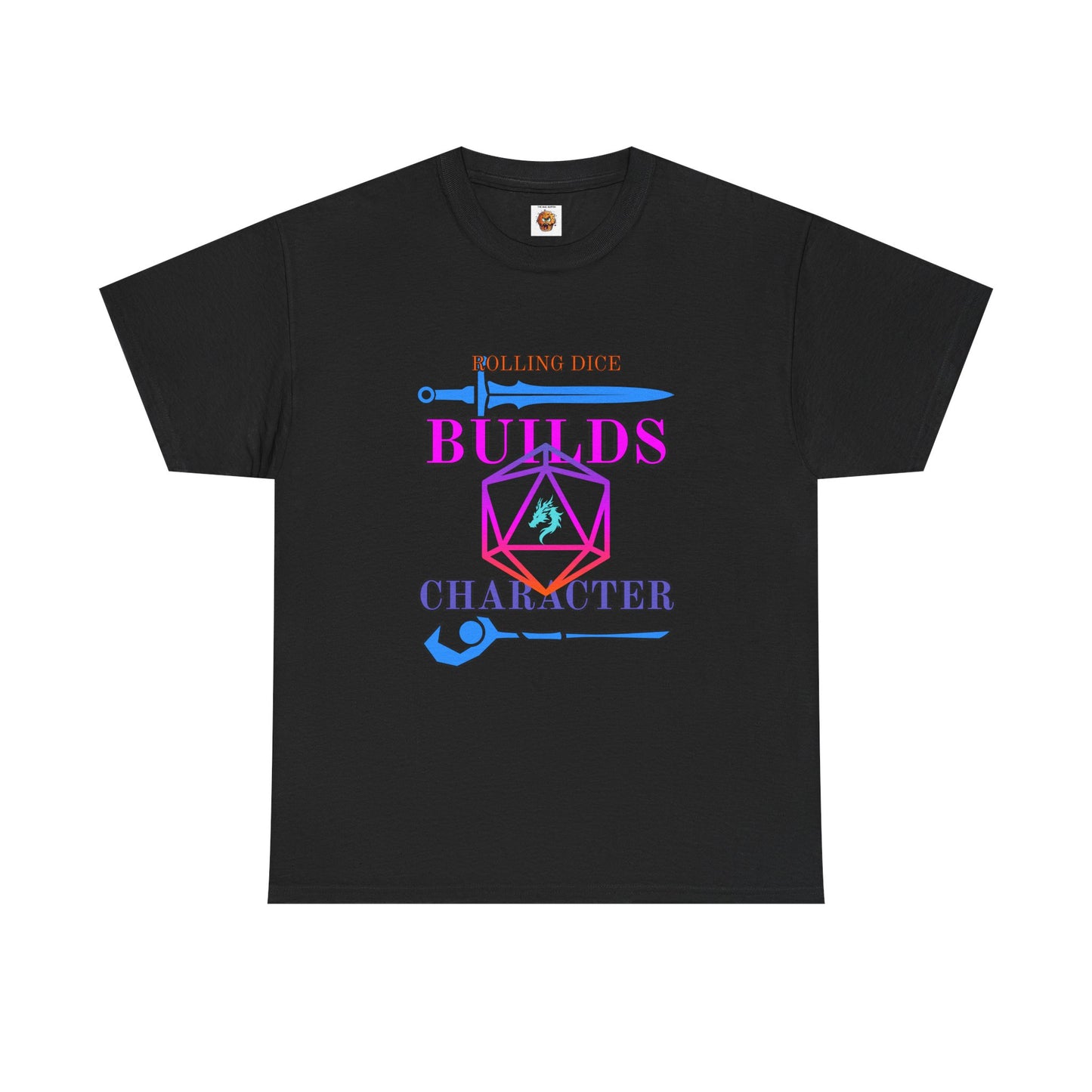 Unisex Heavy Cotton Tee - 'Rolling Dice Builds Character', Gamer Shirt, D&D Tee, Geeky Apparel, Role-Playing Gift, Fun RPG Top, D20, TTRPG, Geek, Nerd