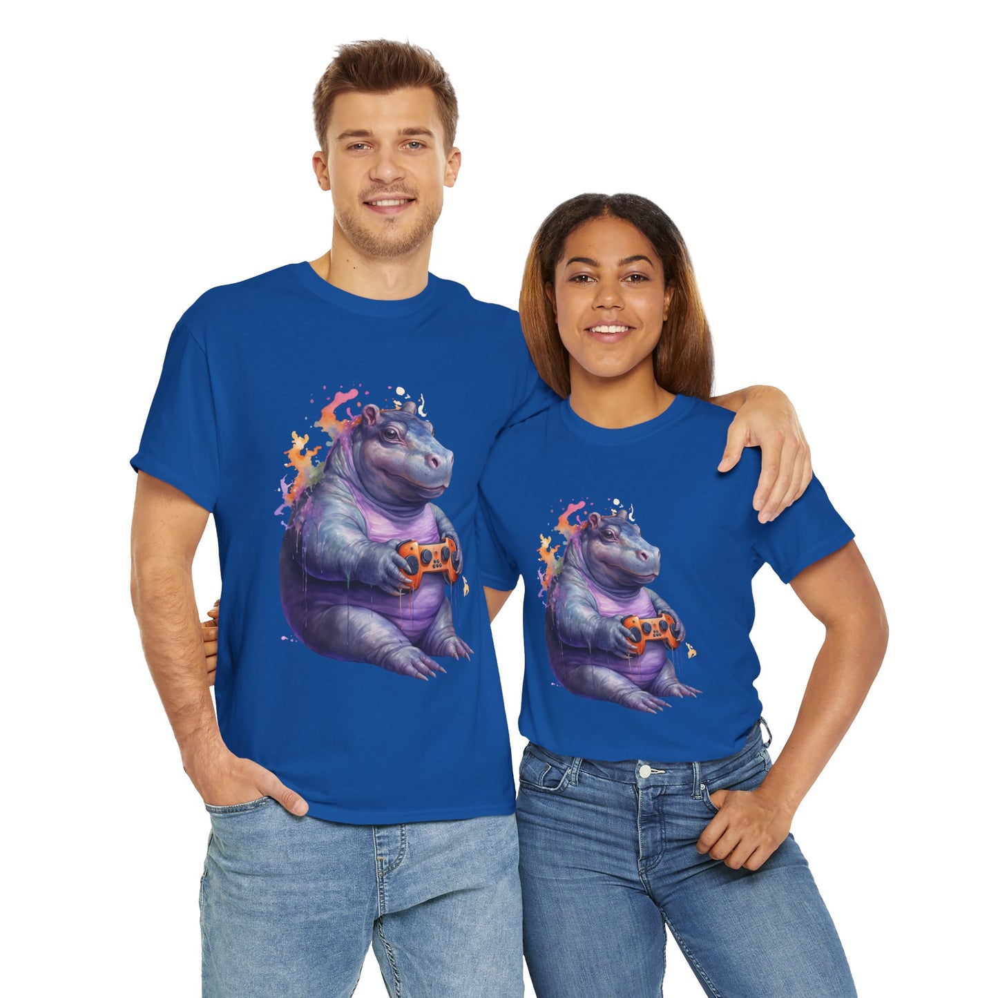 Cute Kawaii Gaming Pygmy Hippo Unisex Heavy Cotton Tee - Fun and Quirky Shirt for Gamers, Video Game, Girl, Anime, Weeb, Otaku, Moo Deng, Thailand
