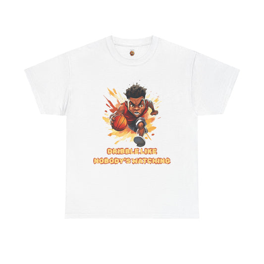'Dribble Like Nobody's Watching' Basketball Hero Unisex Heavy Cotton Tee, Sports Shirt, Gift for Athletes, Casual Wear, Birthday Present, Basketball Fan Apparel