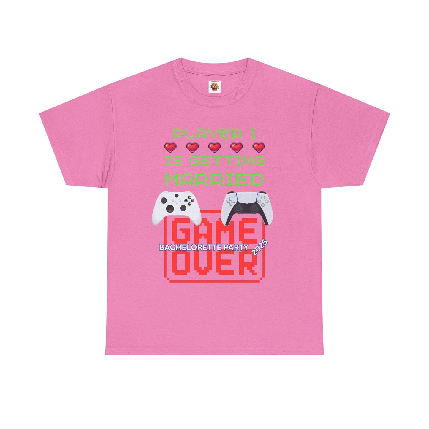Gamer Girl Bachelorette Party 2025 Unisex Heavy Cotton Tee - "Player 1 is Getting Married", Video Game, Gaming, Console, PC, Tech, Geek, Squad, Nerd