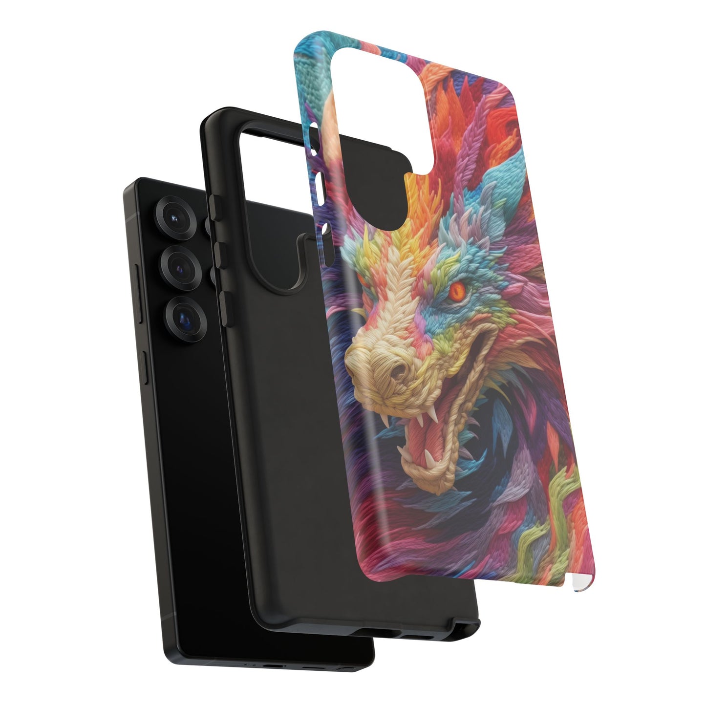 Vibrant 3D Embroidery Embroidered Rainbow Dragon Phone Case - Tough Protection for Fantasy Lovers, DND, RPG, TTRPG, Geek, Nerd