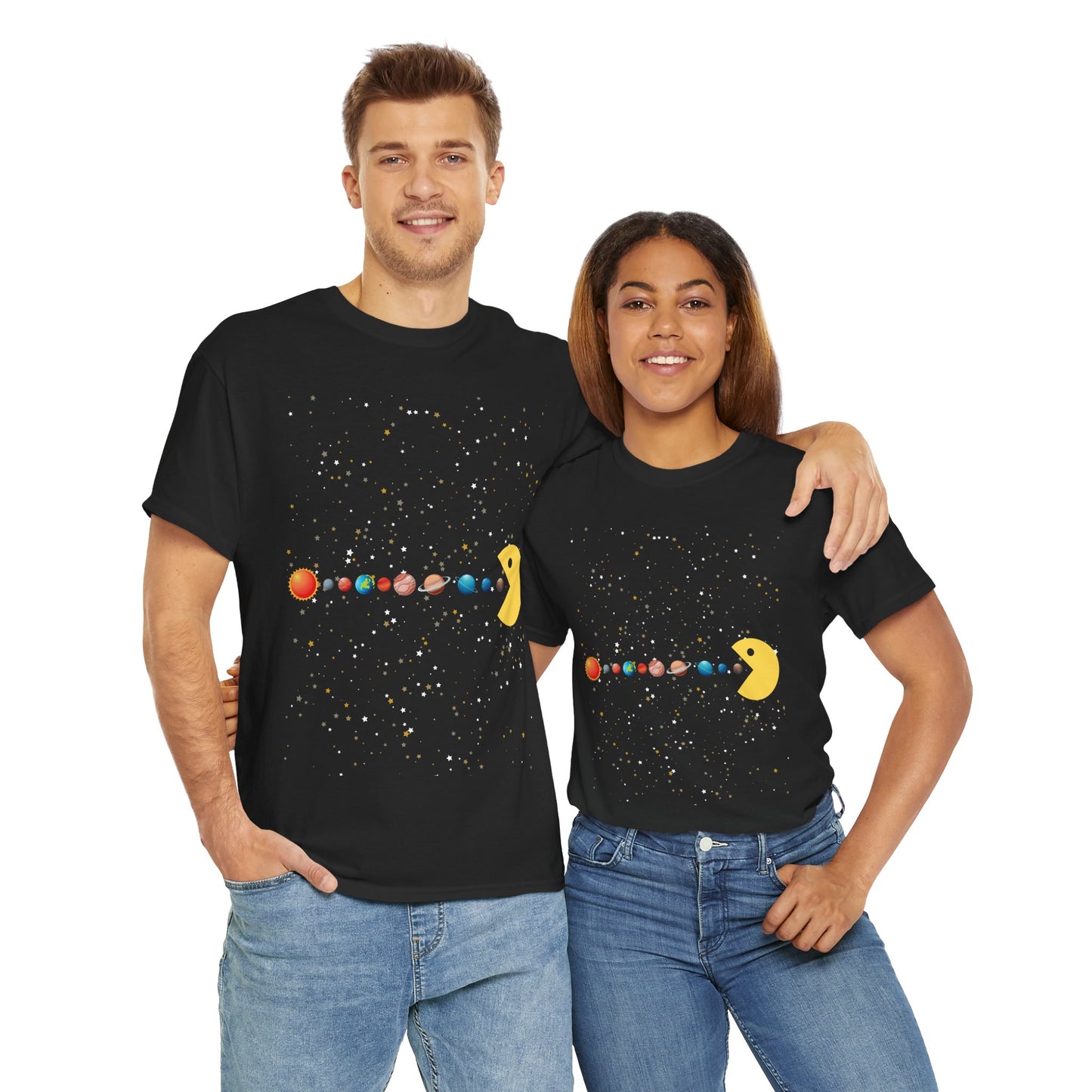 Funny Cute Galaxy Solar System Retro Video Game Unisex Heavy Cotton Tee - Gamer Shirt, Gaming, Space, Geek, Nerd
