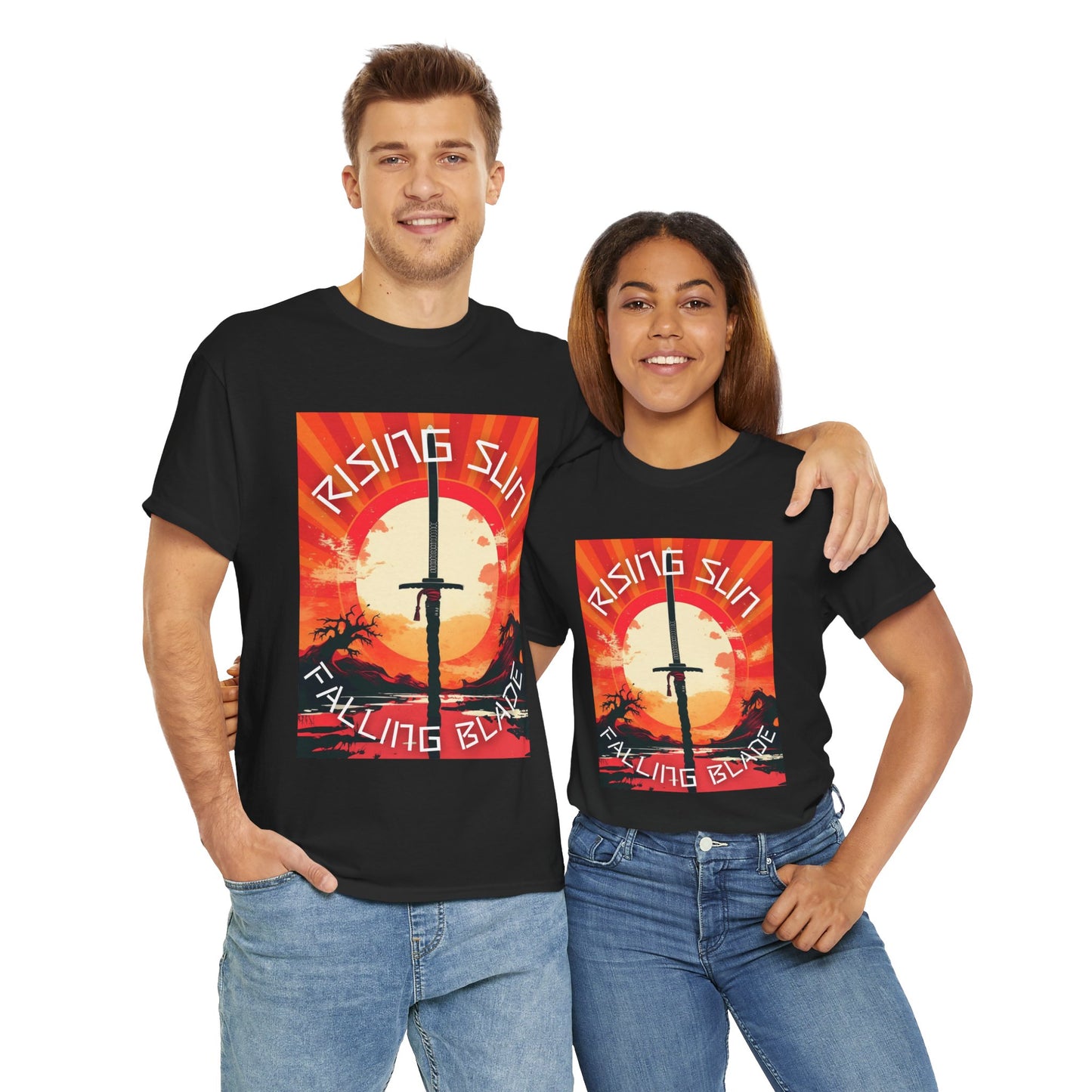 Rising Sun Falling Blade Shonen Anime Unisex Heavy Cotton Tee Shirt - Vintage Style Graphic T-Shirt, Weeb, Otaku, Geek, Nerd