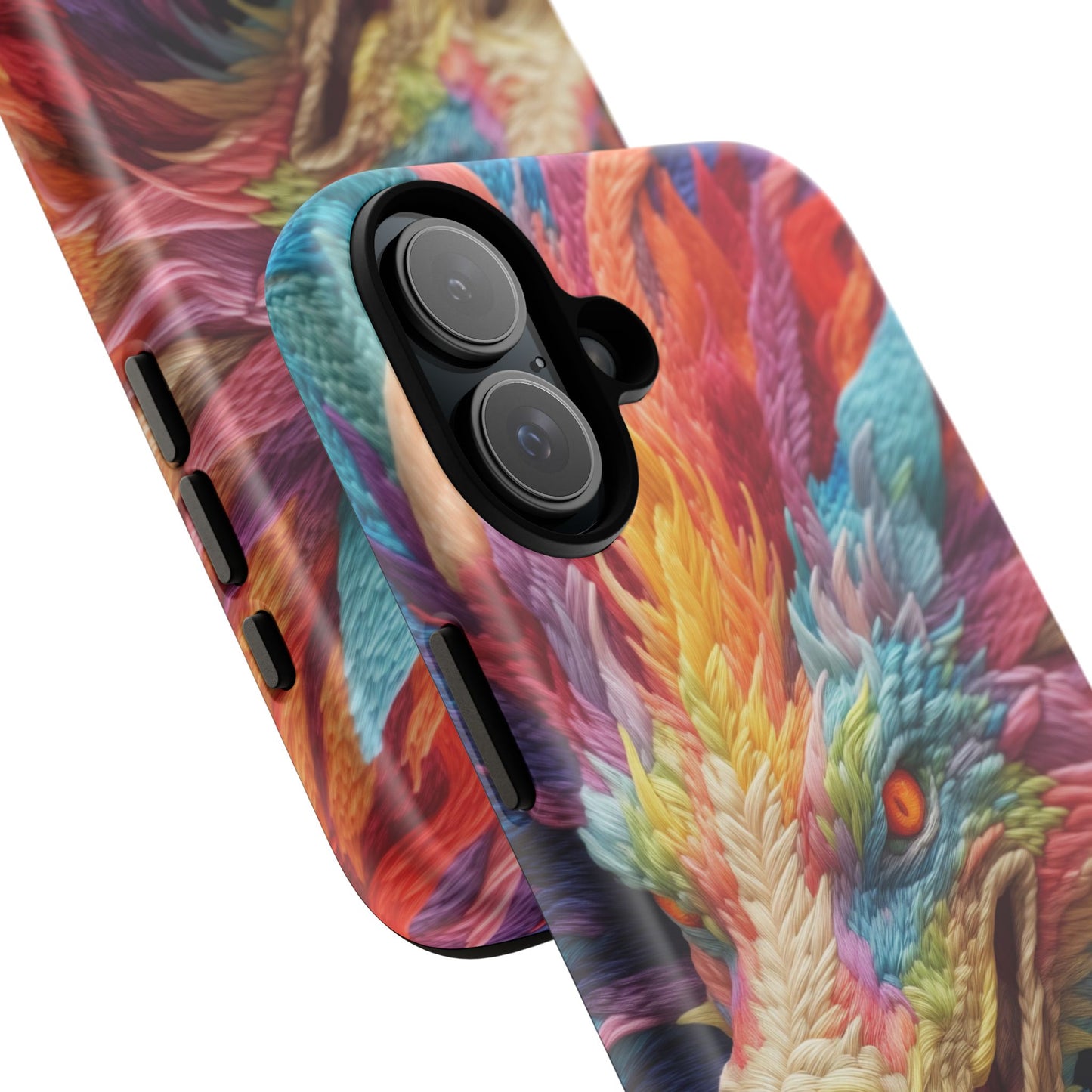 Vibrant 3D Embroidery Embroidered Rainbow Dragon Phone Case - Tough Protection for Fantasy Lovers, DND, RPG, TTRPG, Geek, Nerd