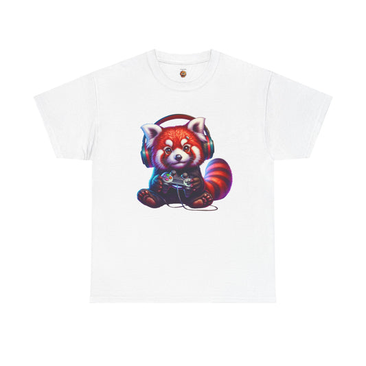 Cute Kawaii Gaming Red Panda Tee - Unisex Heavy Cotton Tee Shirt, Gamer, Anime, Headphones, Earphones, Geek, Nerd