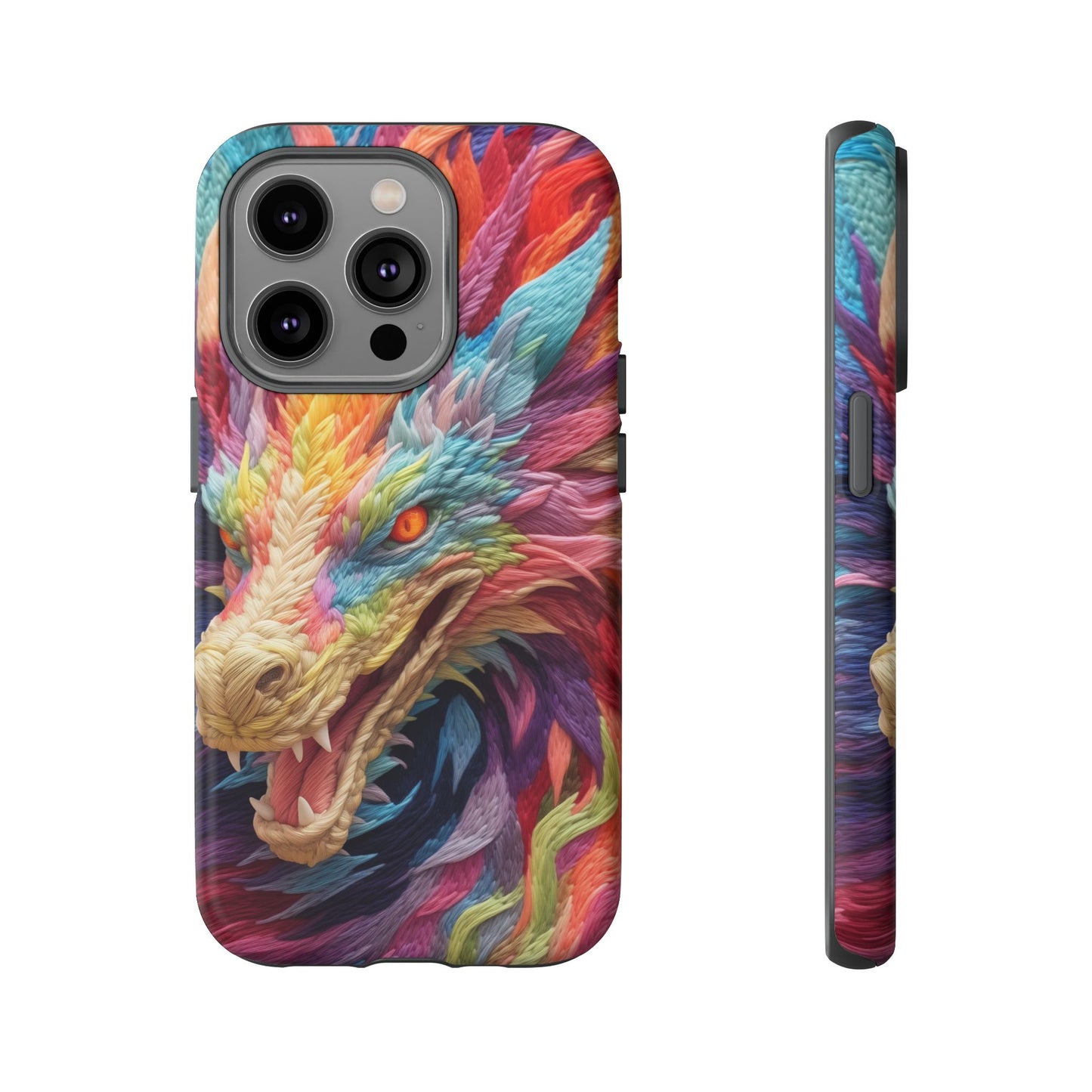 Vibrant 3D Embroidery Embroidered Rainbow Dragon Phone Case - Tough Protection for Fantasy Lovers, DND, RPG, TTRPG, Geek, Nerd