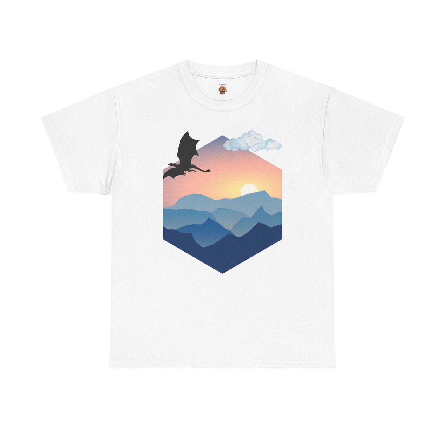 Flying Dragon Adventure Dungeons and Dragons DND Unisex Heavy Cotton Tee Shirt - Fantasy Mountain Design, RPG, TTRPG, Roleplaying, Geek, Nerd