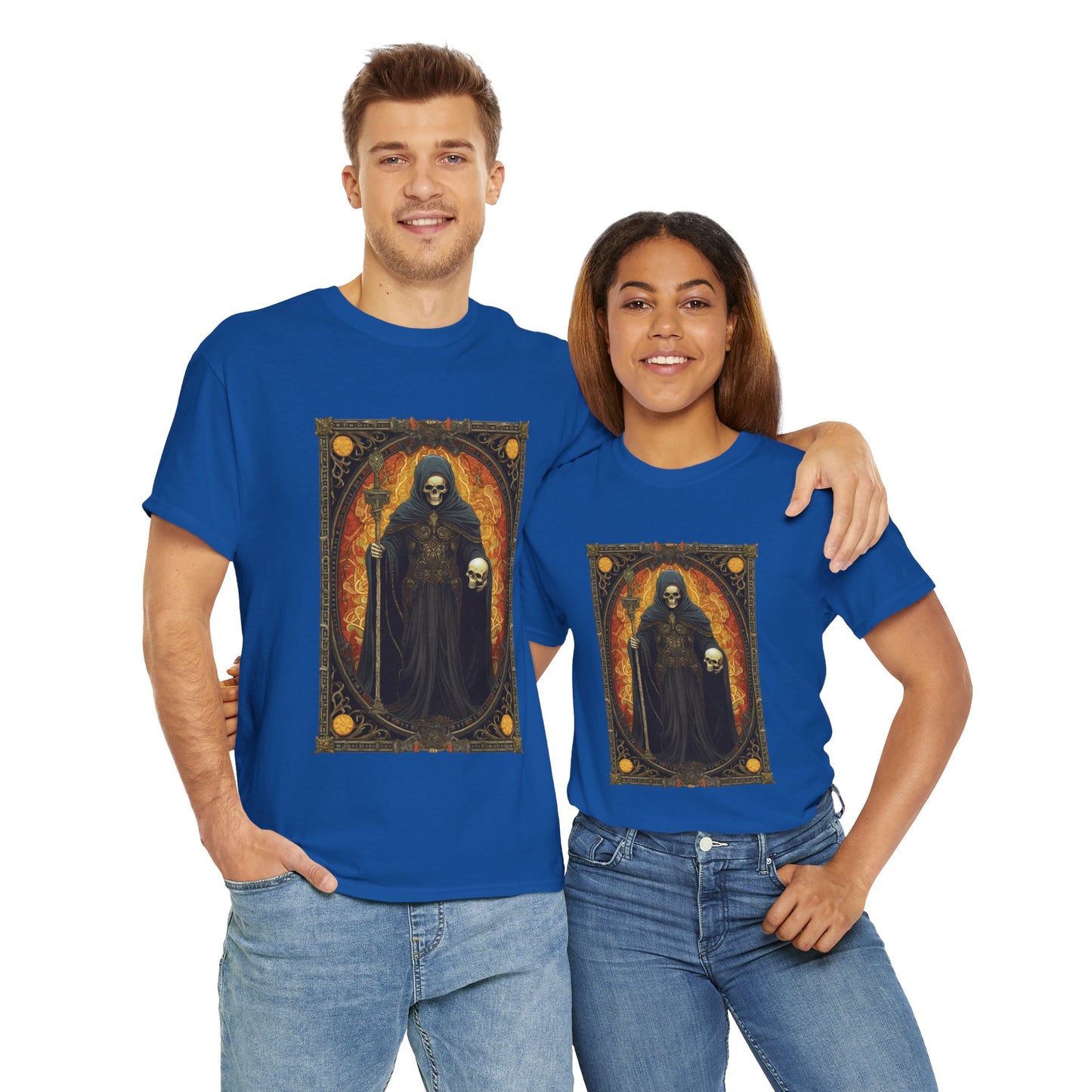 Gothic Reaper La Mort Death Tarot Card Unisex Heavy Cotton Tee Shirt- Dark Fantasy Art T-Shirt, Horror, Scary, Gothic, Halloween, Geek, Nerd