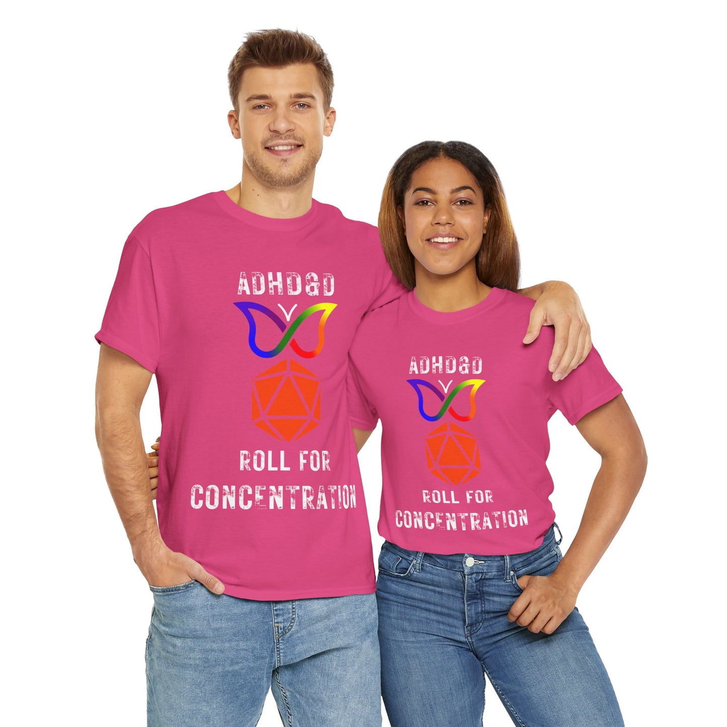 ADHD Official Rainbow Butterfly Orange D20 Dungeons and Dragons DND Unisex Heavy Cotton Tee Shirt - ADHD&D, RPG, TTRPG, Roleplaying, Geek, Nerd