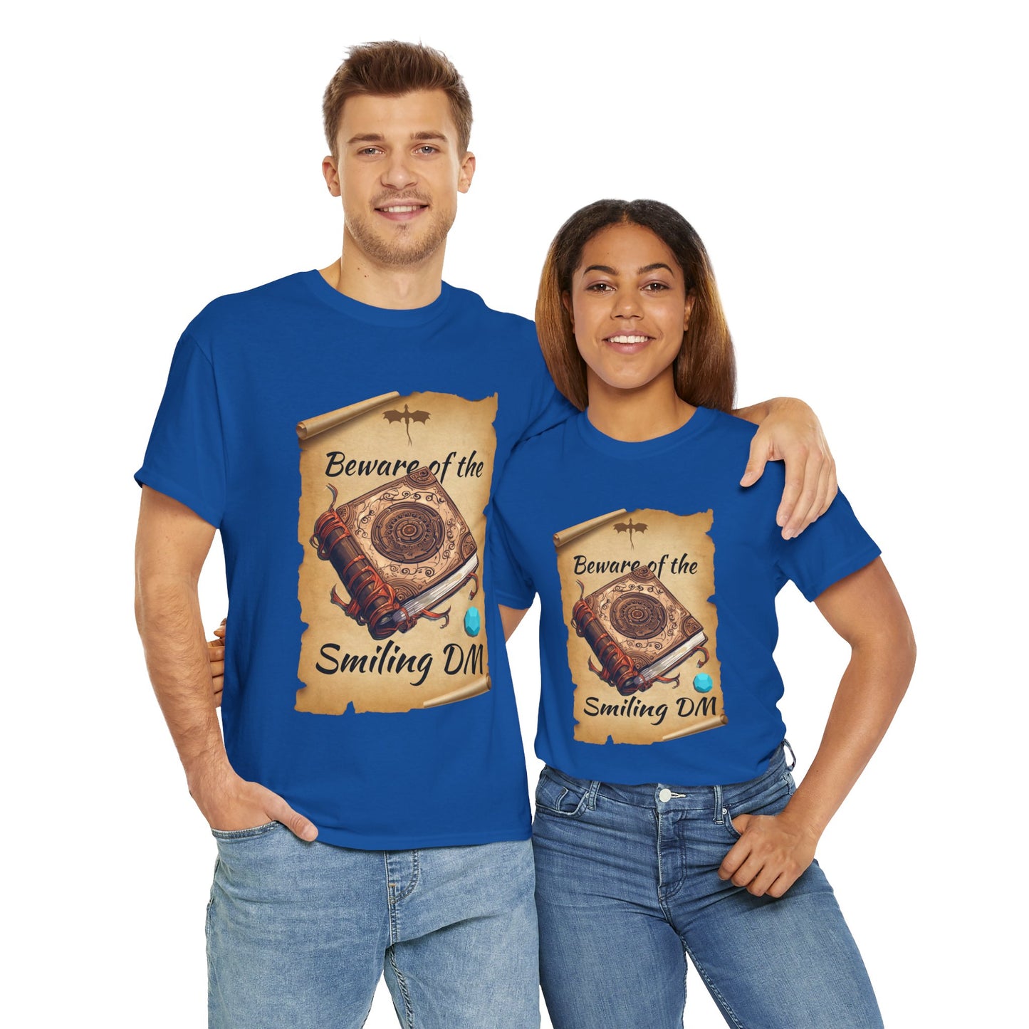 Unisex Heavy Cotton Tee - "Beware of the Smiling DM" RPG Humor Shirt, Ideal for Gamers, Casual Wear, Gifts for D&D Fans, Fun T-Shirt, D20, DND, TTRPG, Geek, Nerd