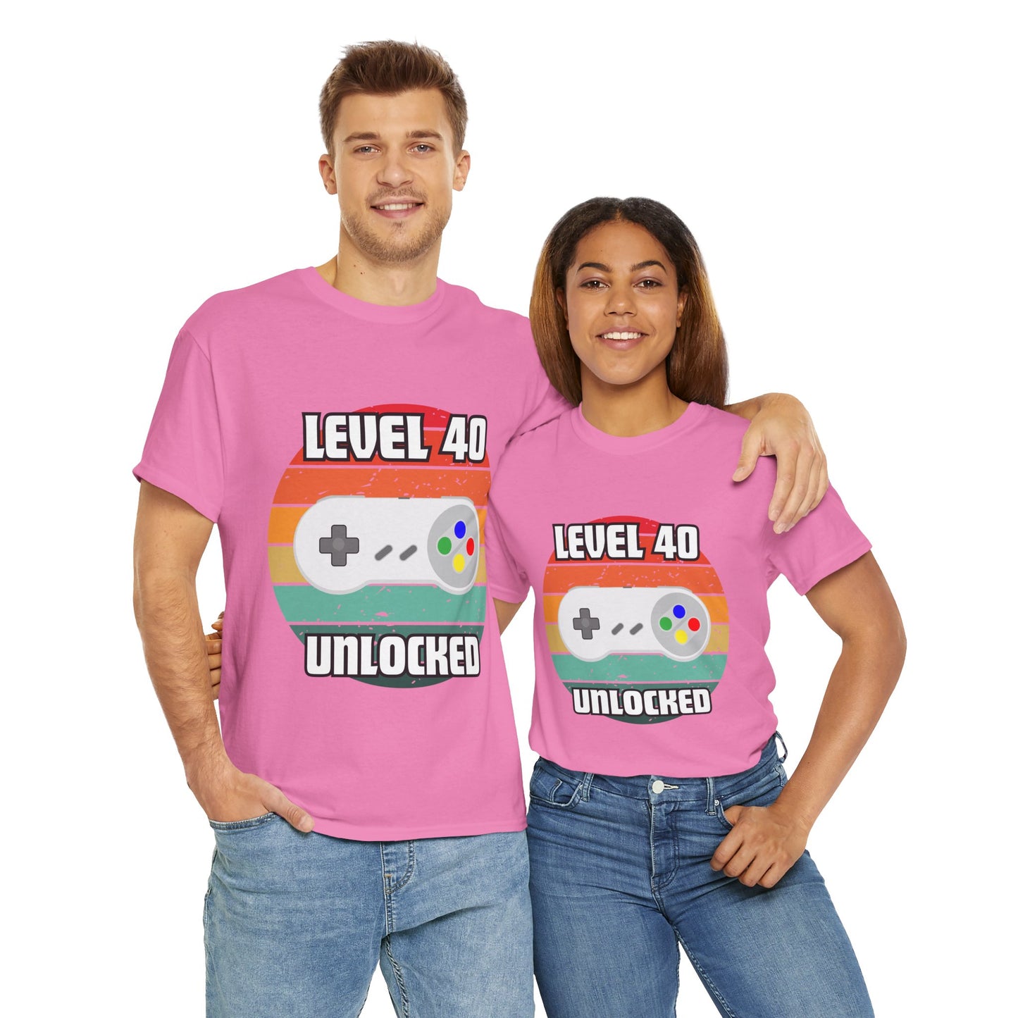 Gaming Level 40 Unlocked Tee - Unisex Heavy Cotton T-Shirt, Video Game, Gamer, Happy Birthday Shirt, Geek, Nerd, Retro