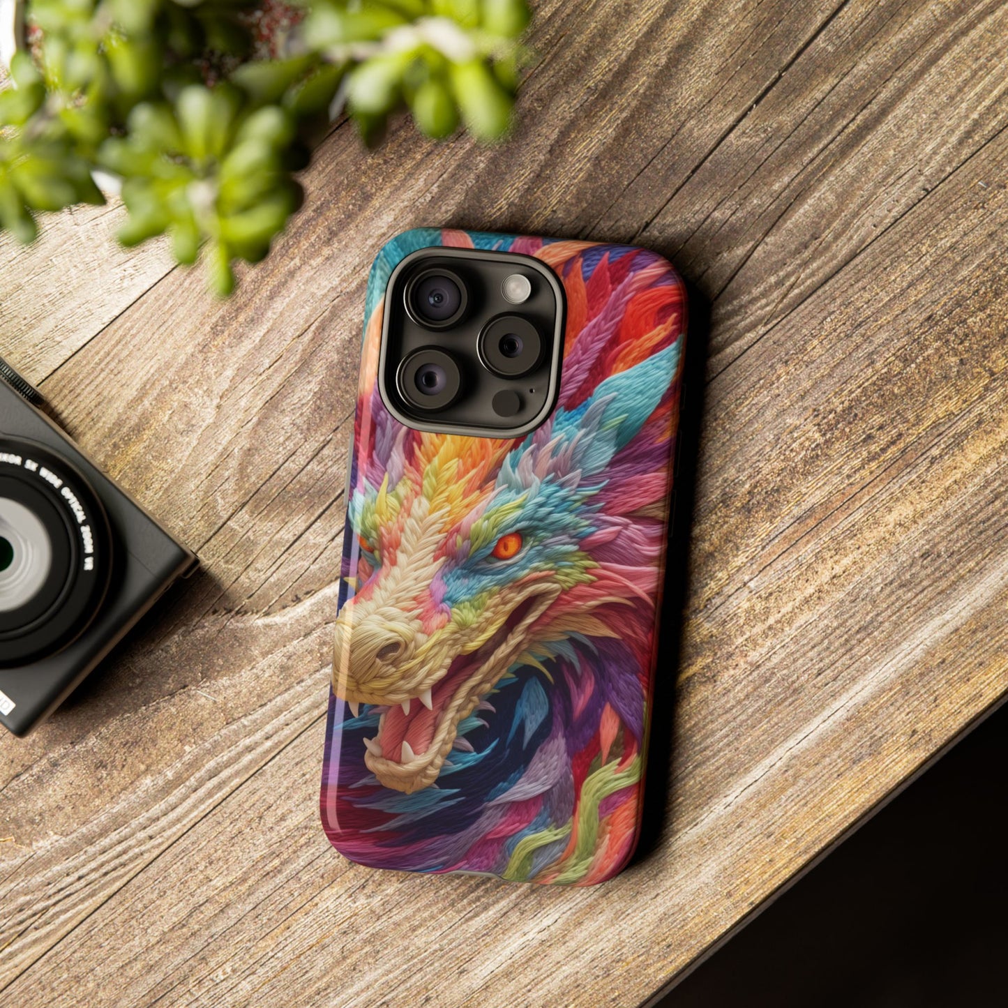 Vibrant 3D Embroidery Embroidered Rainbow Dragon Phone Case - Tough Protection for Fantasy Lovers, DND, RPG, TTRPG, Geek, Nerd
