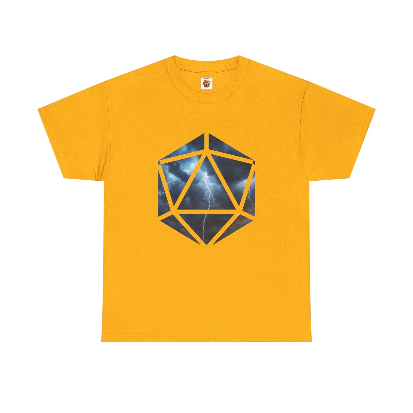 D20 Air Element Cosmic Geometric Unisex Heavy Cotton Tee | Storm Graphic Tee, Lightning Art Shirt, Unique Casual Wear, Gift for Tornado Lovers, DND, RPG, TTRPG, Geek, Nerd