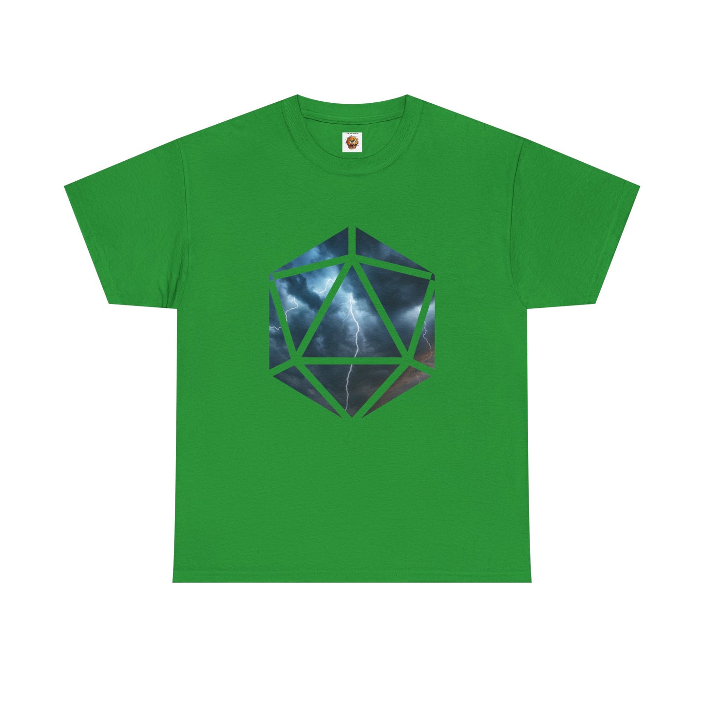 D20 Air Element Cosmic Geometric Unisex Heavy Cotton Tee | Storm Graphic Tee, Lightning Art Shirt, Unique Casual Wear, Gift for Tornado Lovers, DND, RPG, TTRPG, Geek, Nerd