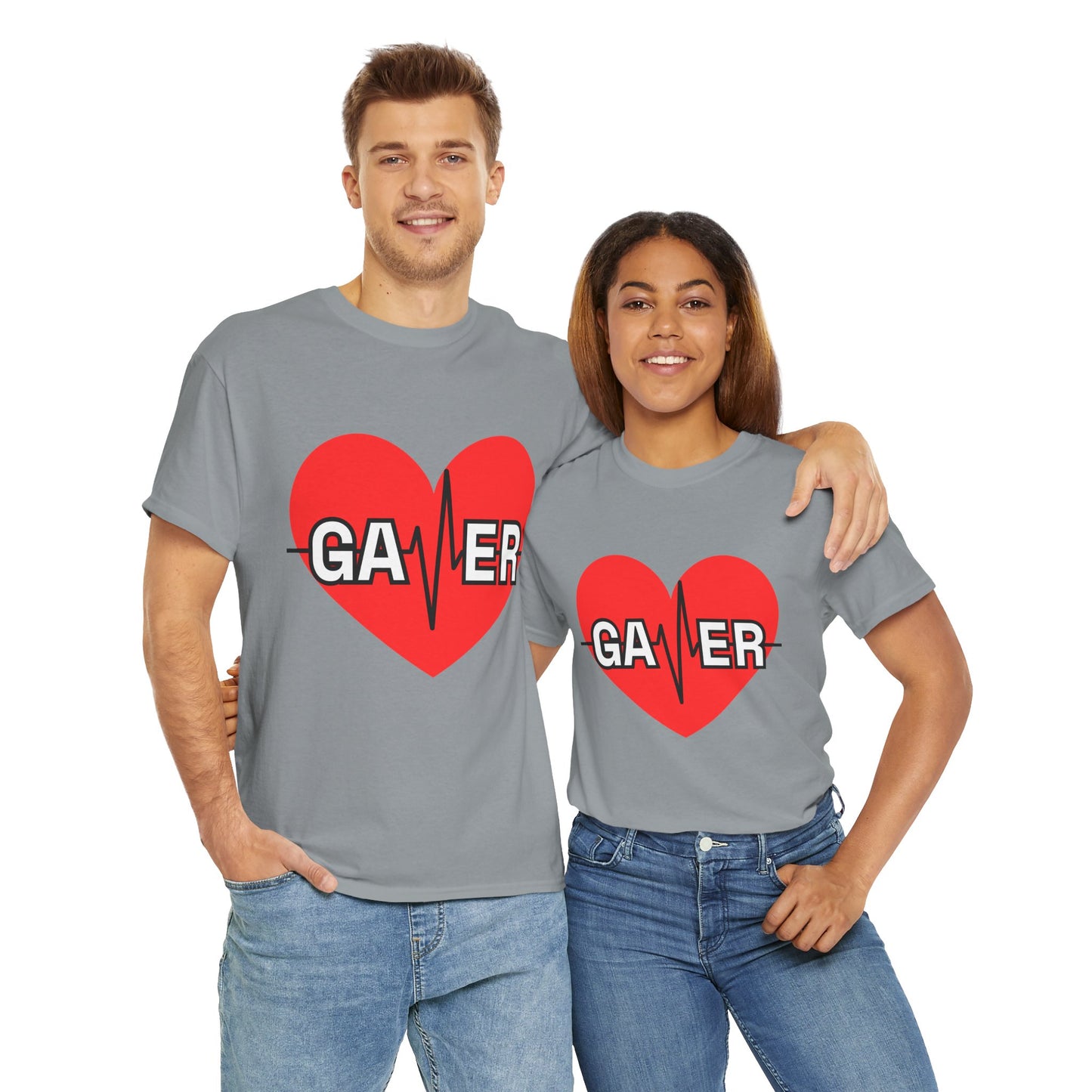 Gamer Heartbeat Lifeline Unisex Heavy Cotton Tee Shirt - Perfect for Gaming Lovers, Video Game, Geek, Nerd, Cardiogram