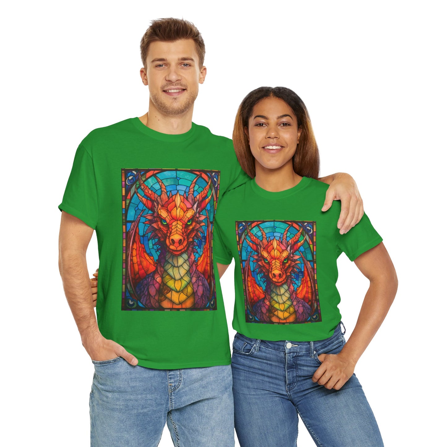 Dungeons And Dragons DND Stained Glass Red Dragon Tee Shirt - Unisex Heavy Cotton T-Shirt for Fantasy Lovers, Geek, Nerd