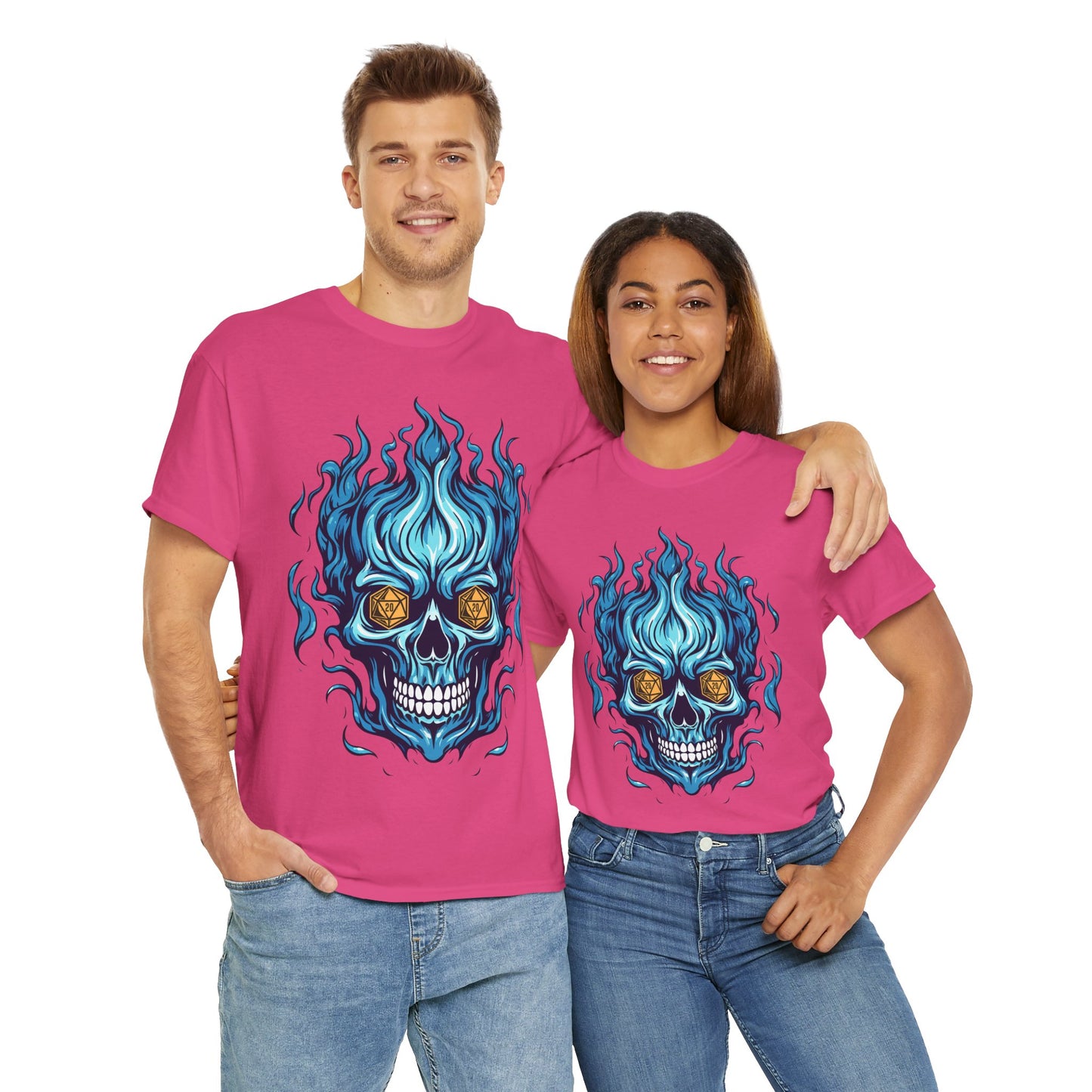 Flame Skull D20 Dungeons and Dragons DND Unisex Heavy Cotton Tee Shirt - RPG, TTRPG, Roleplaying, Geek, Nerd