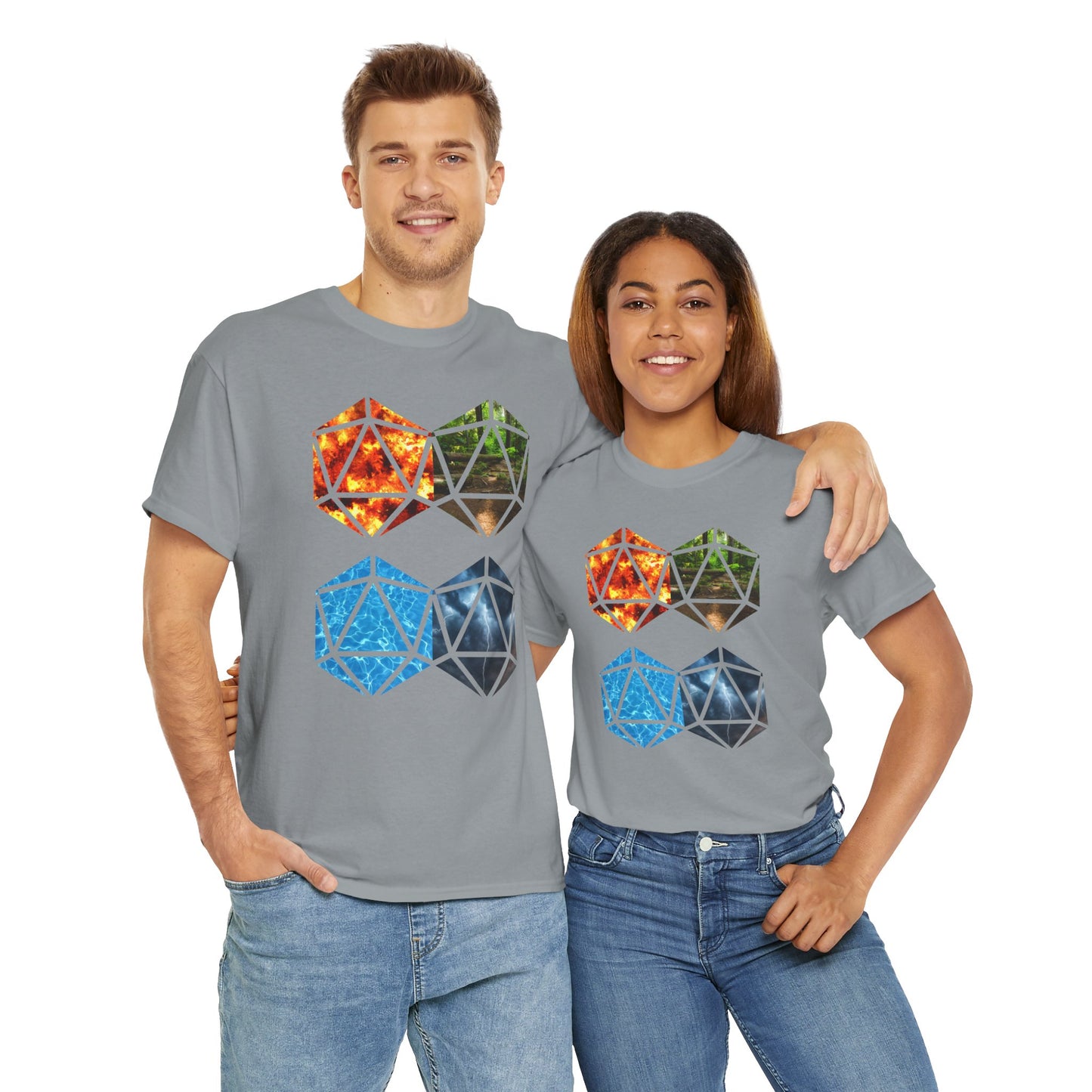 D20 Four Basic Elements Colorful Geometric Art Tee, Unisex Cotton T-Shirt, Modern Graphic Shirt, Gift for Art Lovers, Casual Everyday Wear, Festival Apparel, DND, RPG, TTRPG, Geek, Nerd