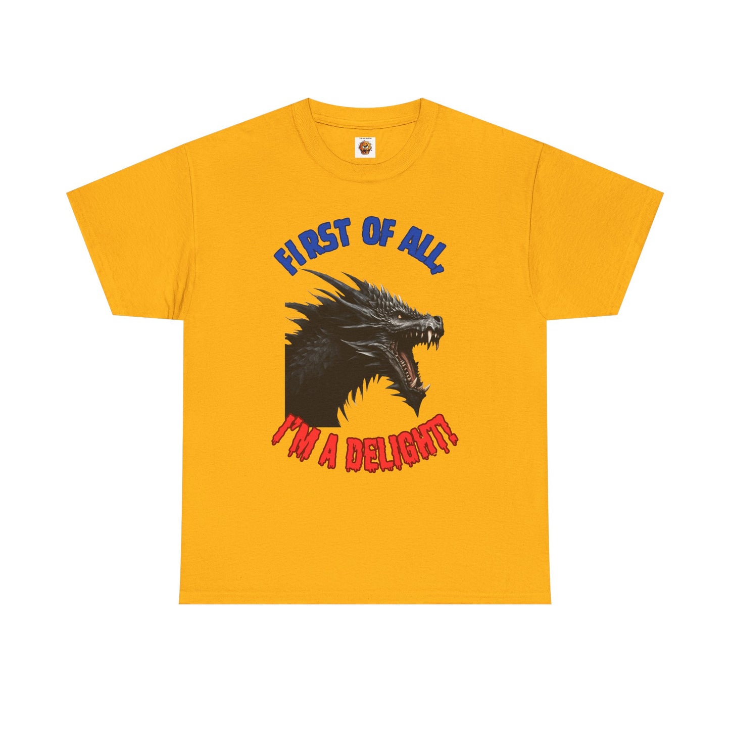 Black Dragon "First of All, I'm a Delight!" Dungeons and Dragons DND Unisex Heavy Cotton Tee Shirt T-Shirt - RPG, TTRPG, Roleplaying, Geek, Nerd