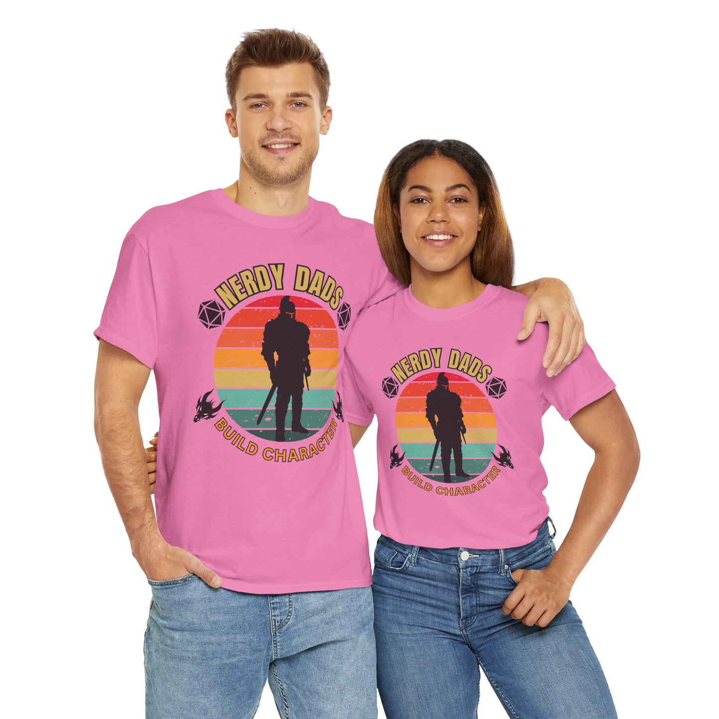 Nerdy Dads Build Character Building Unisex Heavy Cotton Tee Shirt - D20, D&D, DND, RPG, TTRPG, Roleplaying, Geek, Nerd