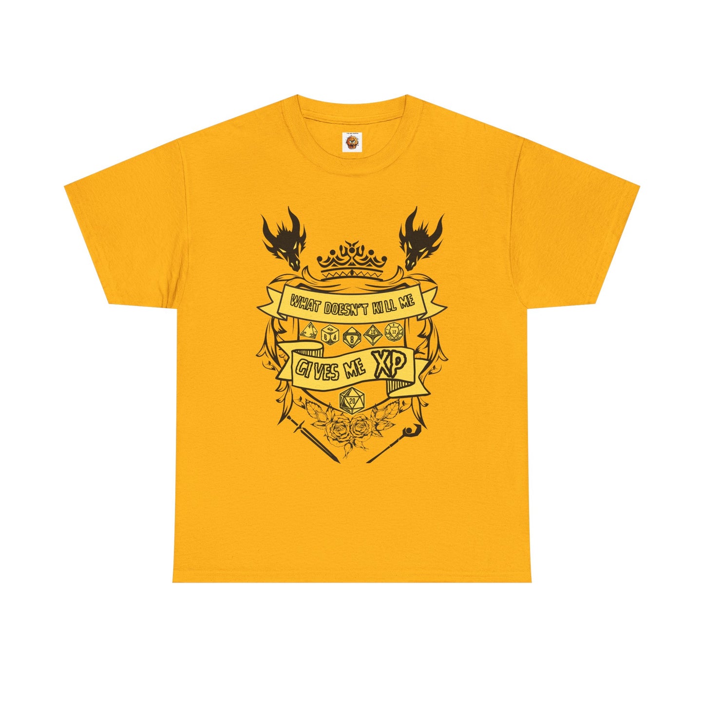 'What Doesn't Kill Me Gives Me XP' Dungeons and Dragons DND Unisex Heavy Cotton Tee Shirt T-Shirt - RPG, TTRPG, Roleplaying, Geek, Nerd