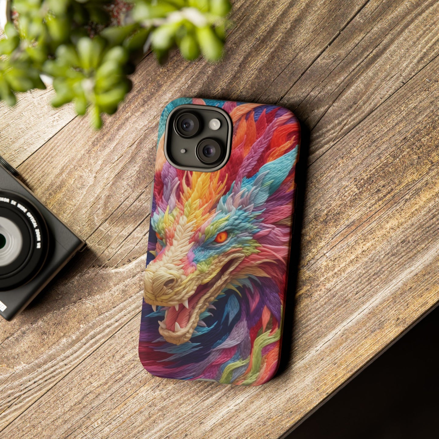 Vibrant 3D Embroidery Embroidered Rainbow Dragon Phone Case - Tough Protection for Fantasy Lovers, DND, RPG, TTRPG, Geek, Nerd