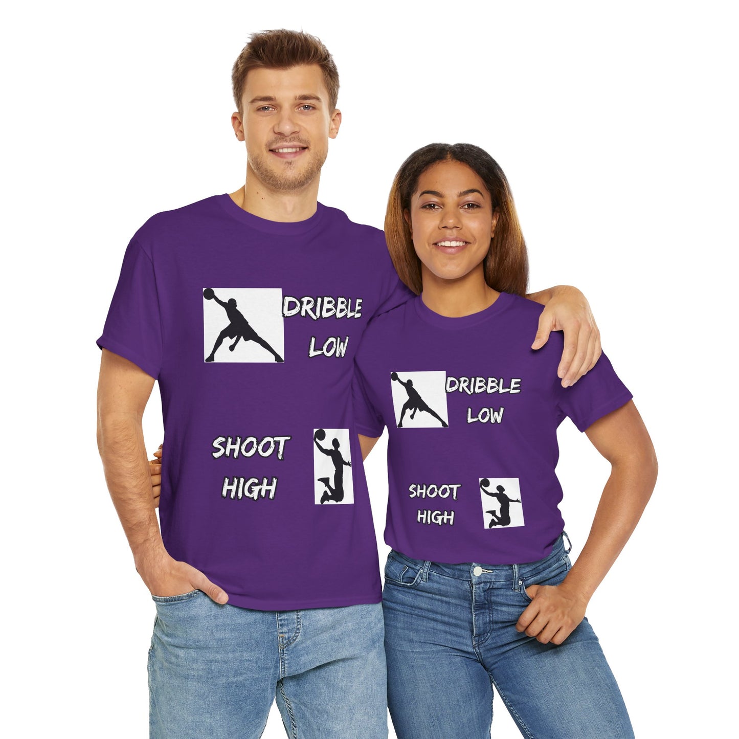 'Dribble Low, Shoot High' Motivational Basketball Tee - Unisex Heavy Cotton, Sportswear, Gift for Athletes, Casual Style, Basketball Fan Apparel, Player, Silhouette