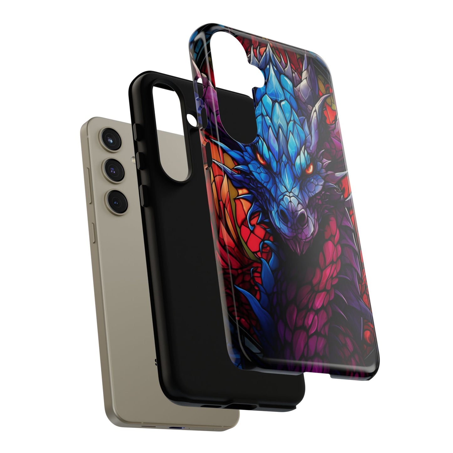 Colorful Blue Dragon Stained Glass Design Phone Case - Tough and Stylish Protection for Your Device, iPhone, Samsung, DND, Fantasy