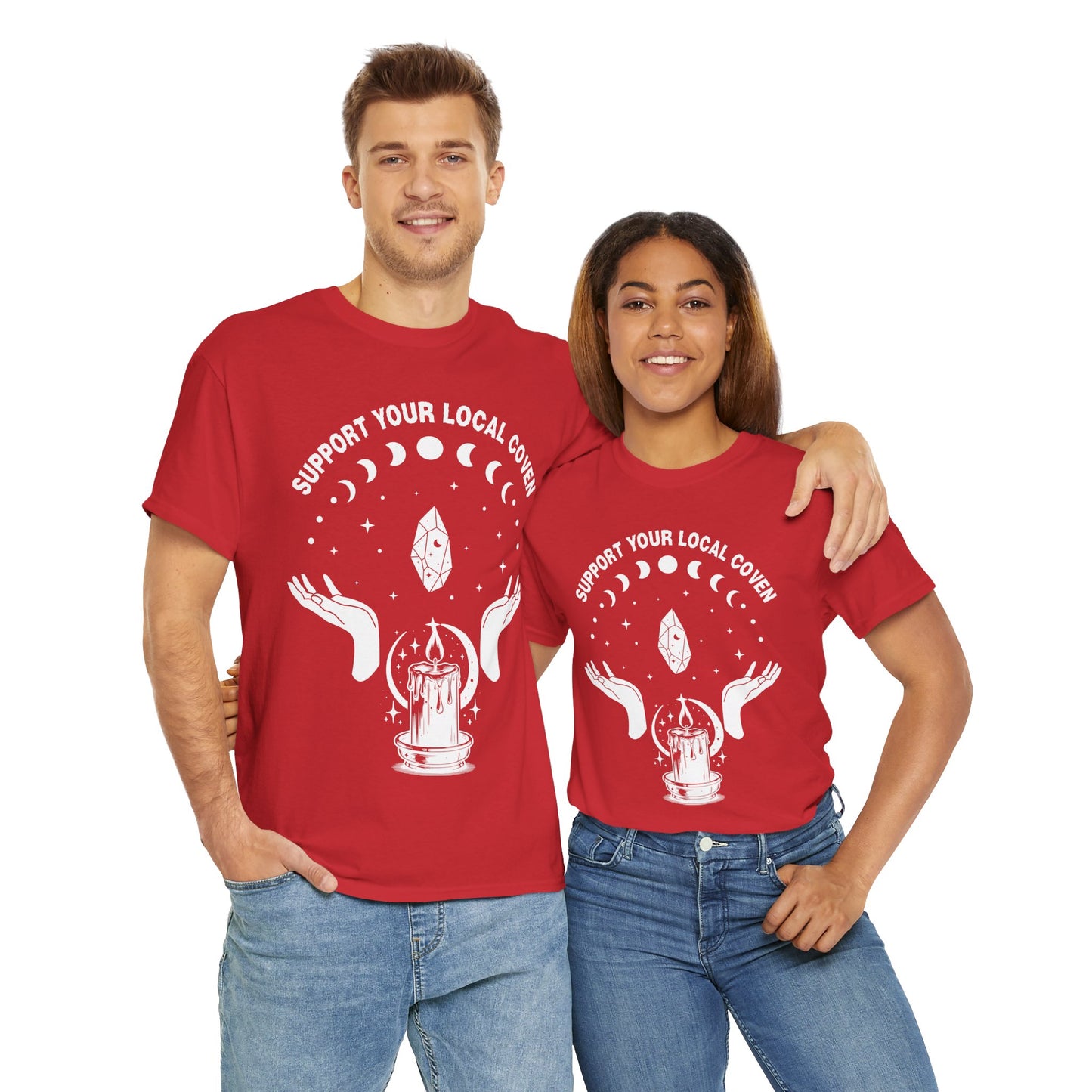 Support Your Local Coven Unisex Heavy Cotton Tee Shirt T-Shirt - Perfect for Halloween Lovers, Witch, Withcraft, Magic, Halloween, Geek, Nerd
