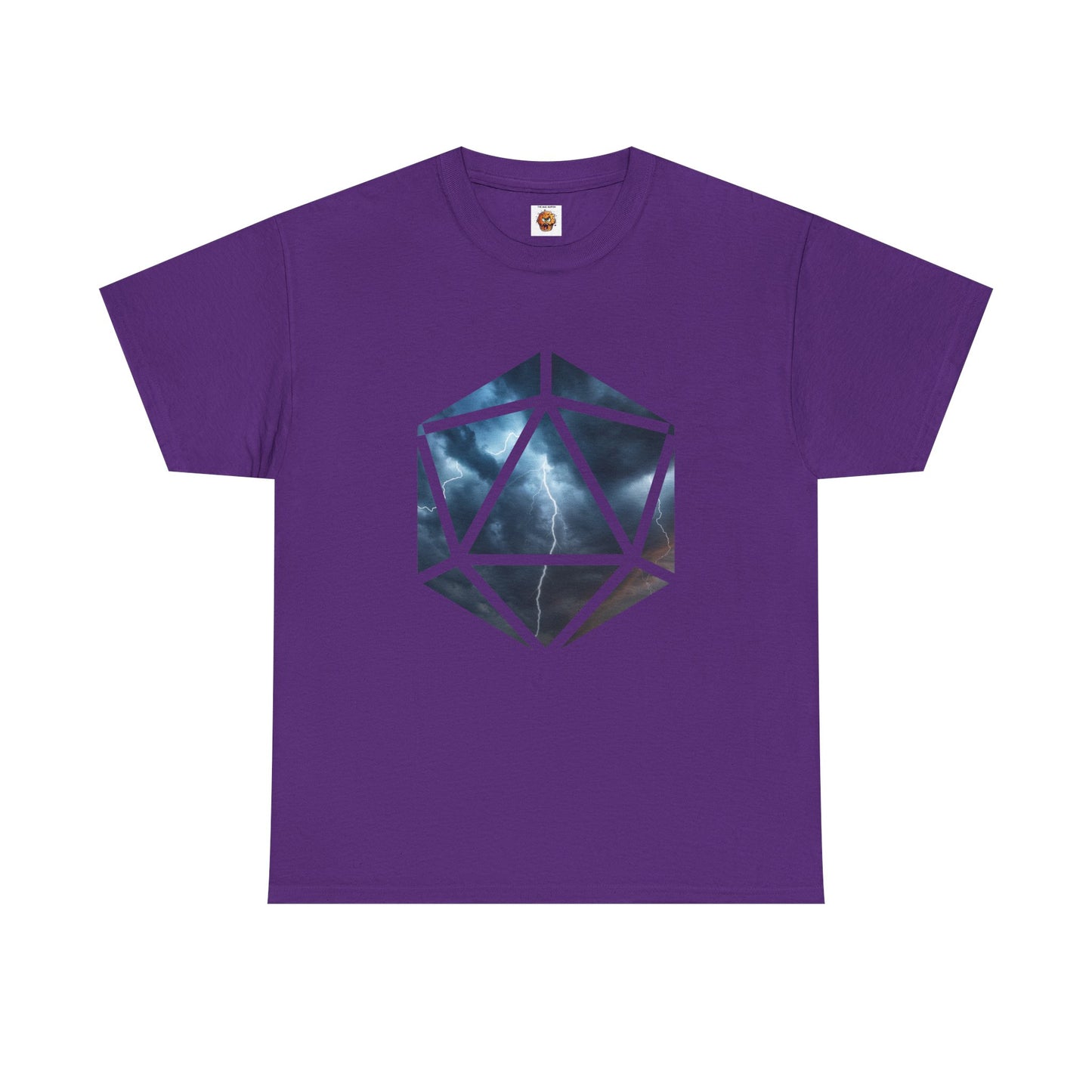 D20 Air Element Cosmic Geometric Unisex Heavy Cotton Tee | Storm Graphic Tee, Lightning Art Shirt, Unique Casual Wear, Gift for Tornado Lovers, DND, RPG, TTRPG, Geek, Nerd