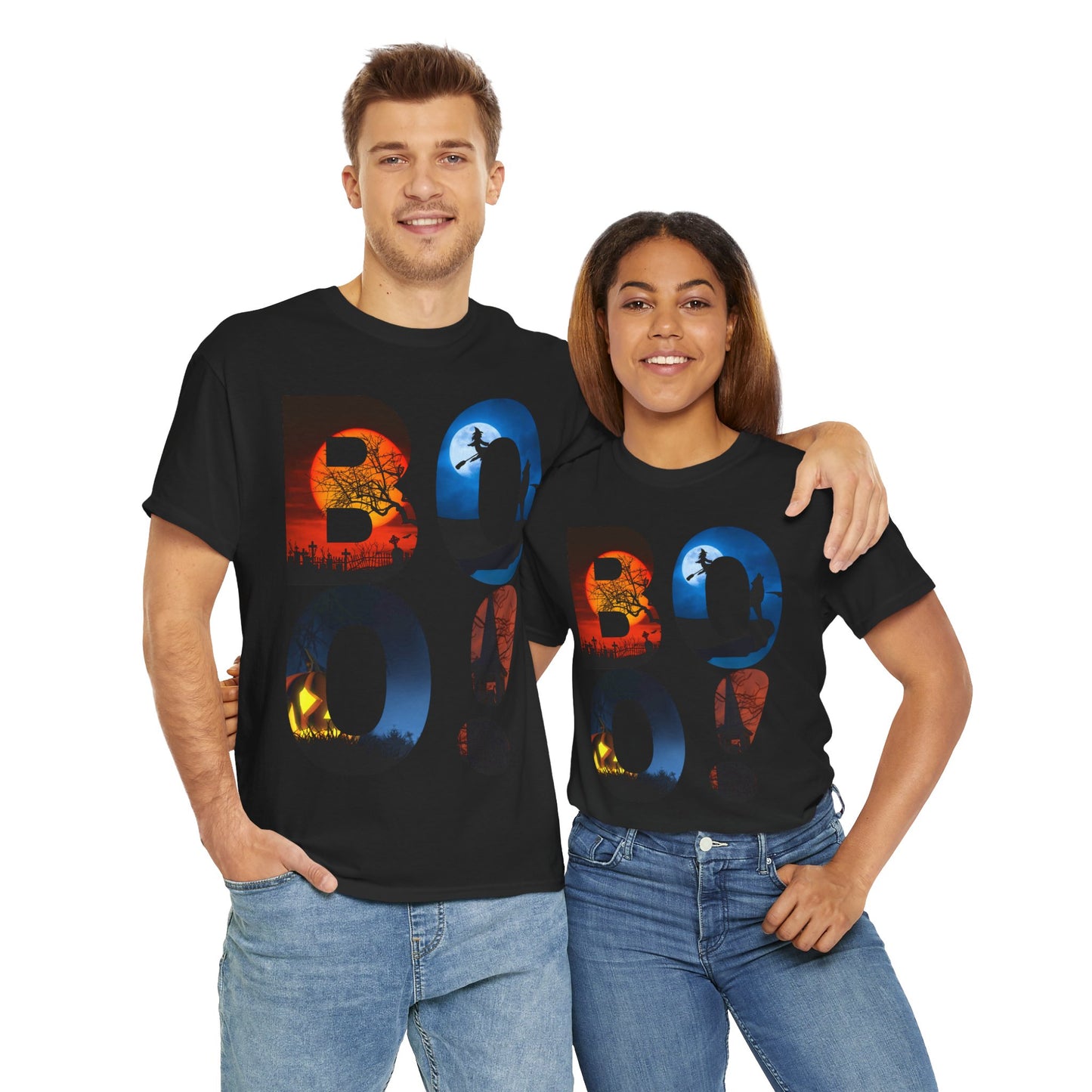 Cute Funny Halloween Boo! Unisex Heavy Cotton Tee Shirt T-Shirt - For Horror Lovers, Scary, Geek, Nerd