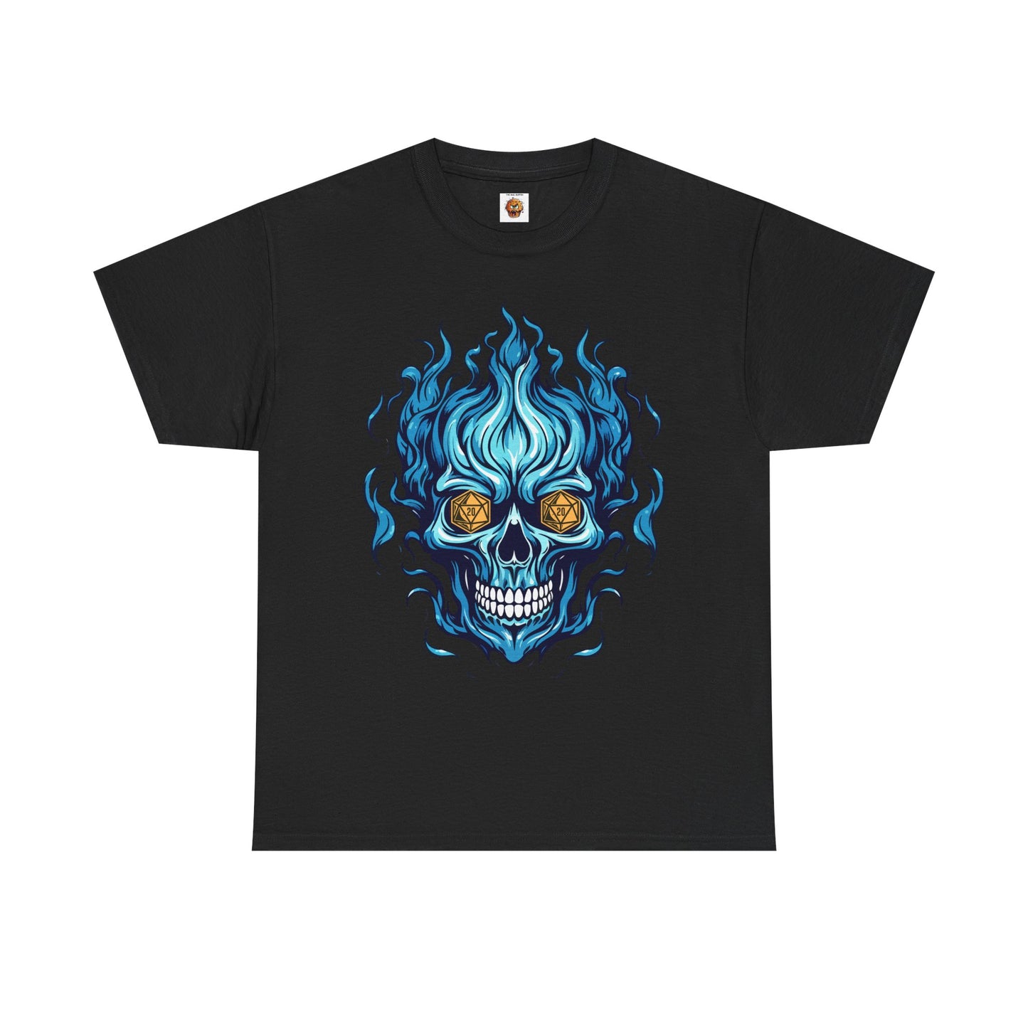 Flame Skull D20 Dungeons and Dragons DND Unisex Heavy Cotton Tee Shirt - RPG, TTRPG, Roleplaying, Geek, Nerd