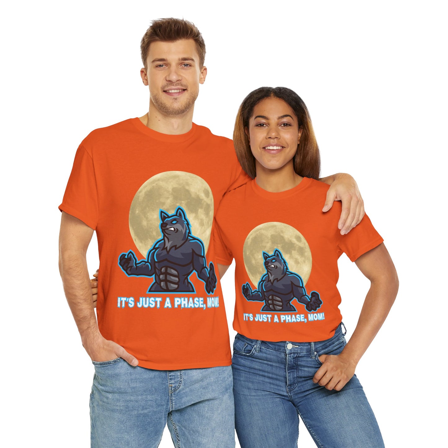 'It's Just A Phase, Mom!' Moon & Werewolf Graphic Tee Shirt T-Shirt – Perfect for Teenagers and Moms! Funny, Horror, Scary, Gothic, Halloween, Geek, Nerd