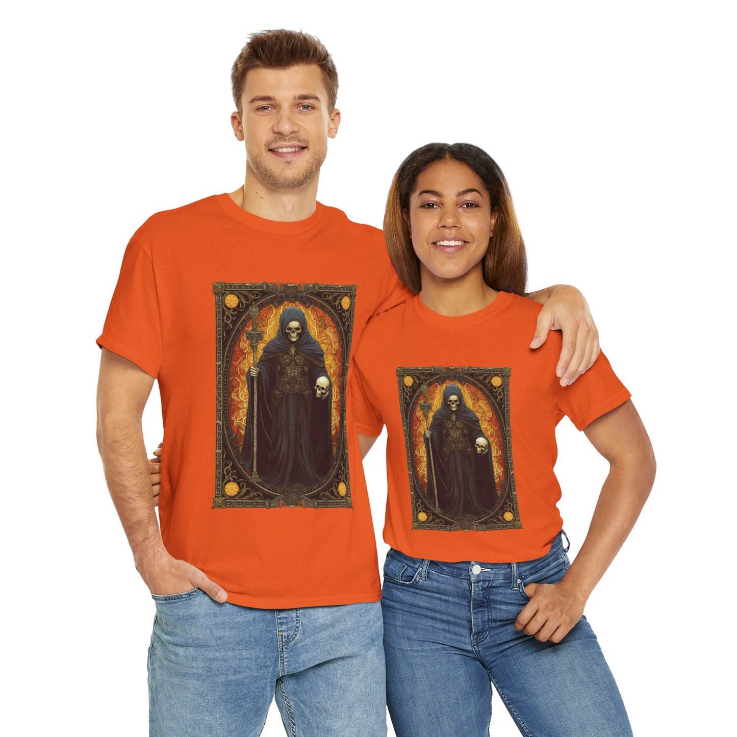 Gothic Reaper La Mort Death Tarot Card Unisex Heavy Cotton Tee Shirt- Dark Fantasy Art T-Shirt, Horror, Scary, Gothic, Halloween, Geek, Nerd