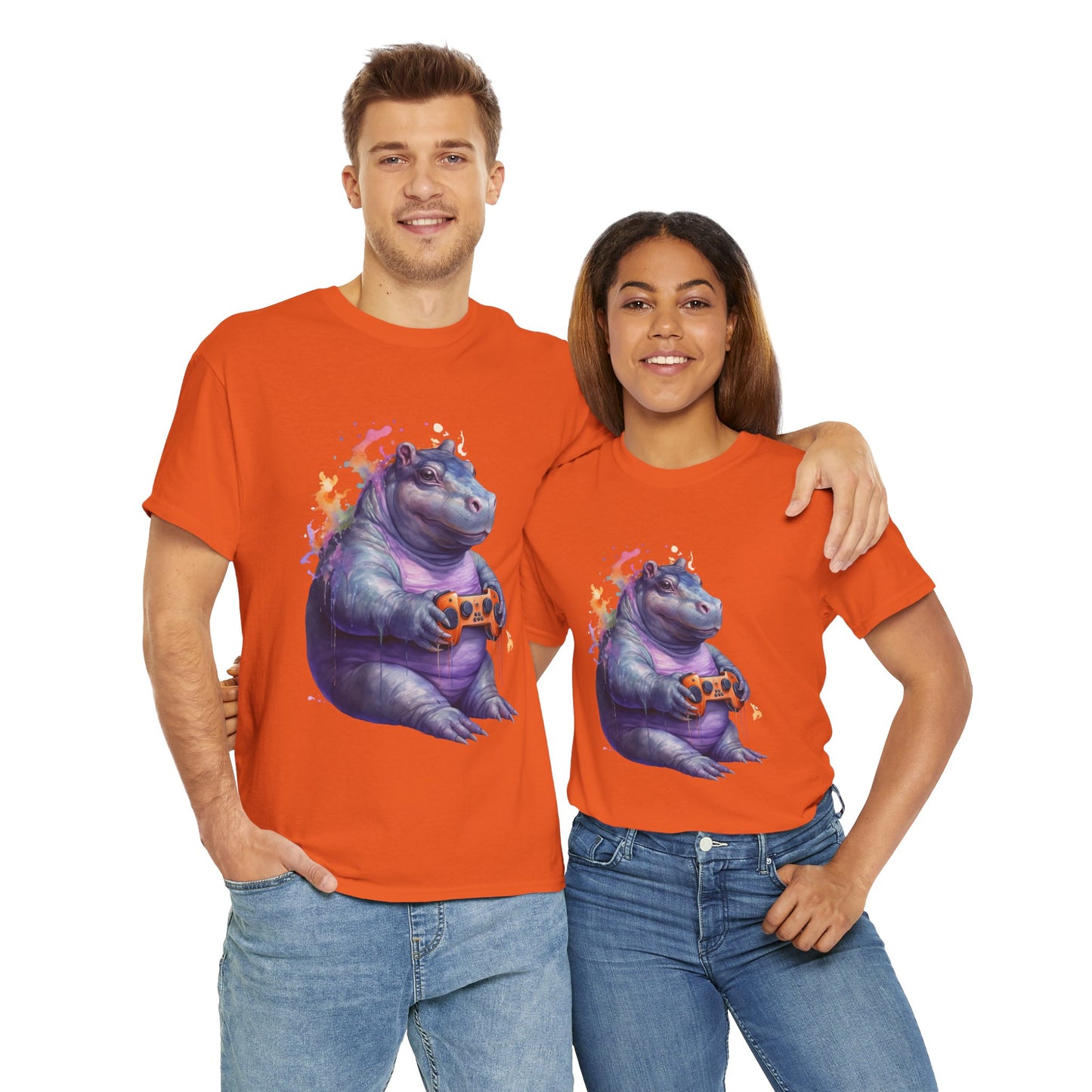 Cute Kawaii Gaming Pygmy Hippo Unisex Heavy Cotton Tee - Fun and Quirky Shirt for Gamers, Video Game, Girl, Anime, Weeb, Otaku, Moo Deng, Thailand