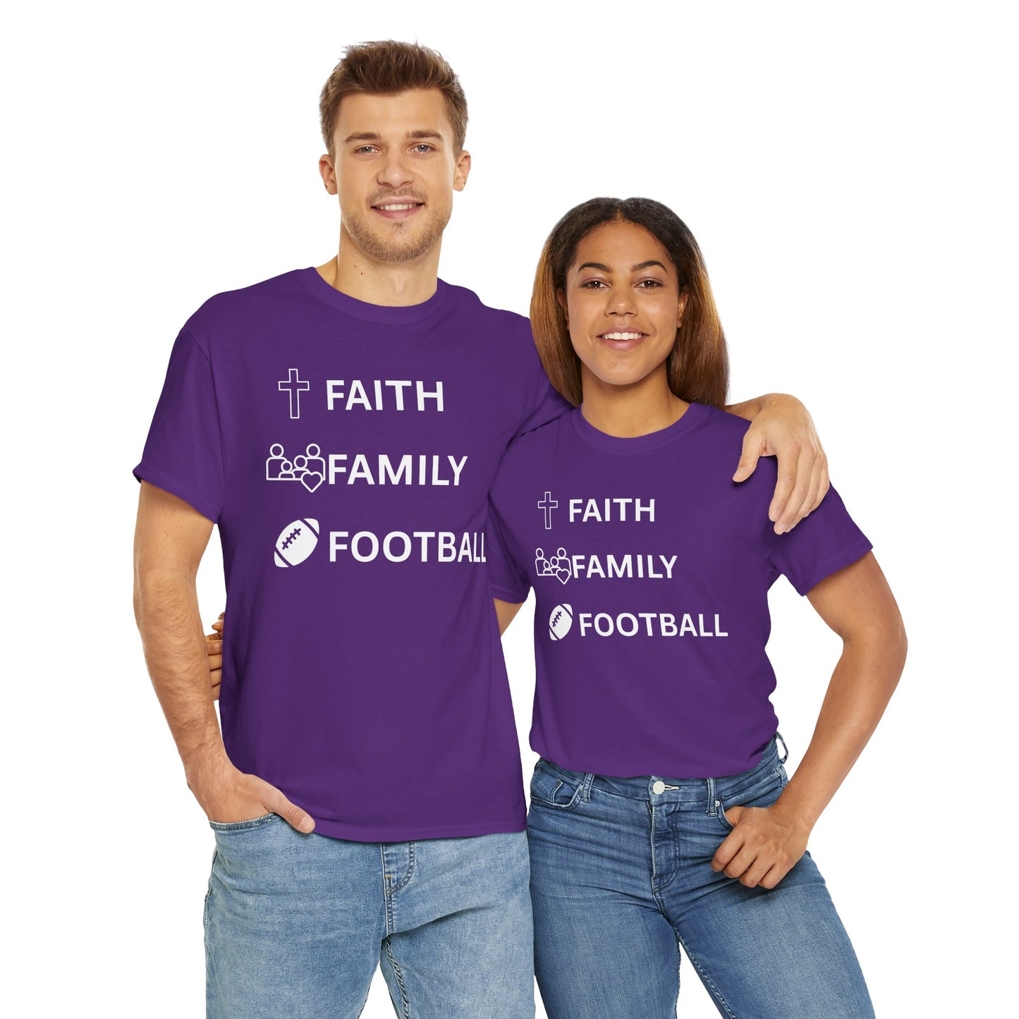 Faith, Family, Football Unisex Comfortable Cotton Tee for Casual Days, Gift for Friends, Weekend Wear, Relaxed Style, Unisex Graphic Tee