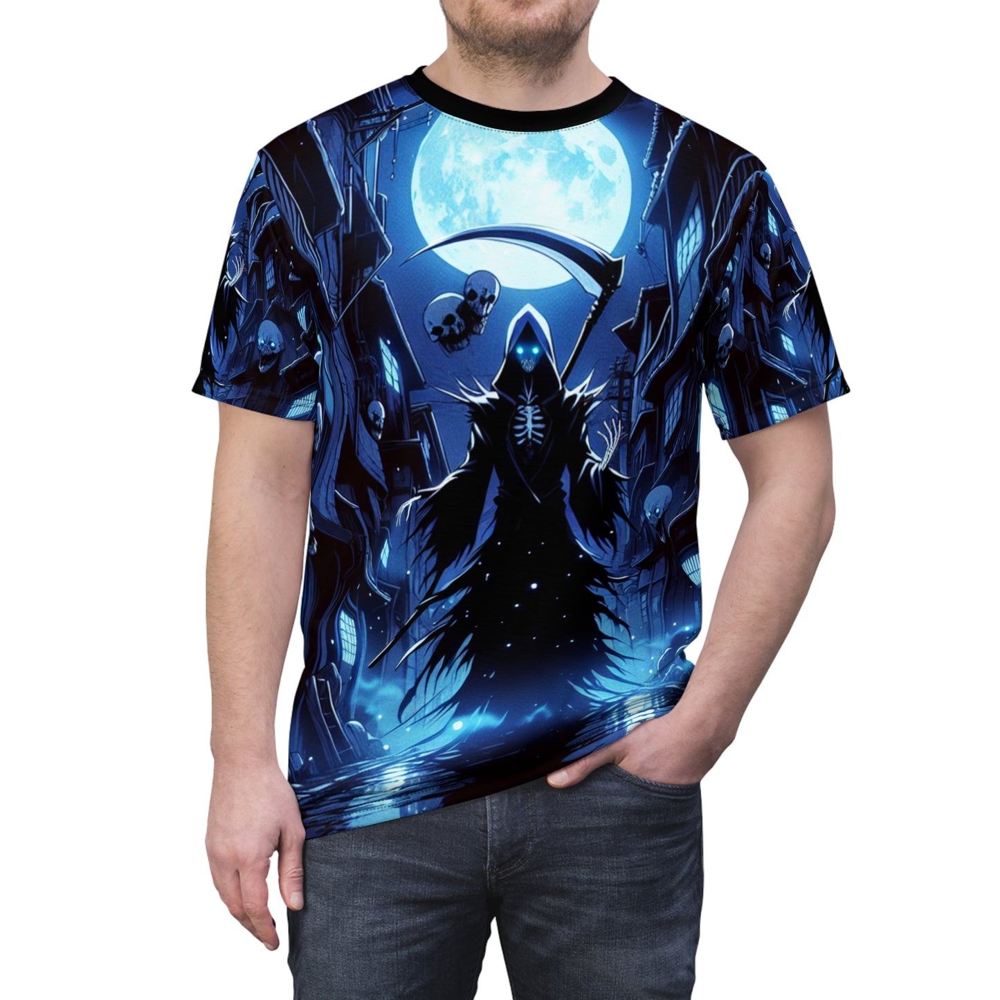 Sinigami Alley At Night Gothic Grim Reaper Tee, Halloween Shirt, Unisex Horror T-Shirt, Spooky Aesthetic Style - Shonen Anime, Weeb, Otaku, Geek, Nerd
