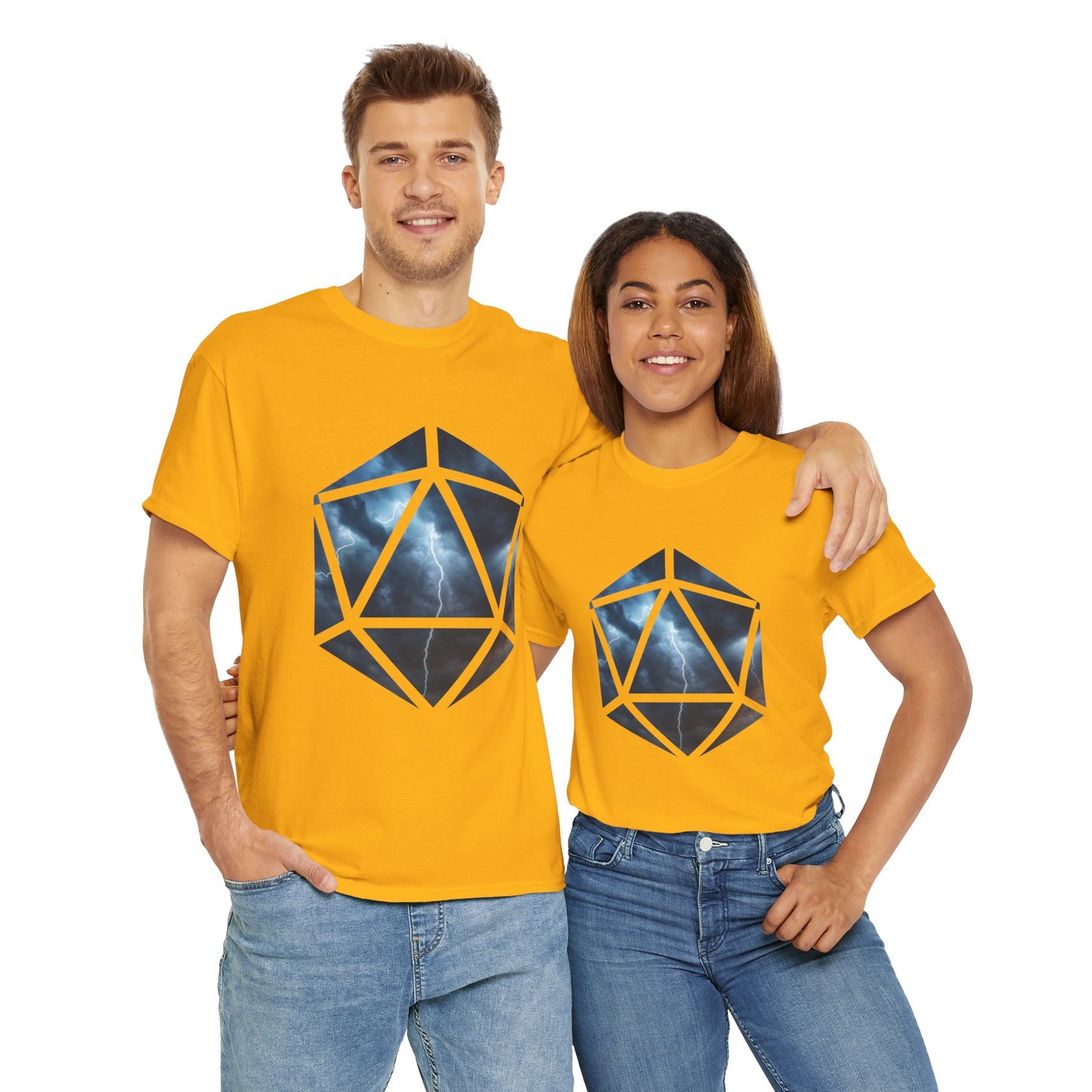 D20 Air Element Cosmic Geometric Unisex Heavy Cotton Tee | Storm Graphic Tee, Lightning Art Shirt, Unique Casual Wear, Gift for Tornado Lovers, DND, RPG, TTRPG, Geek, Nerd