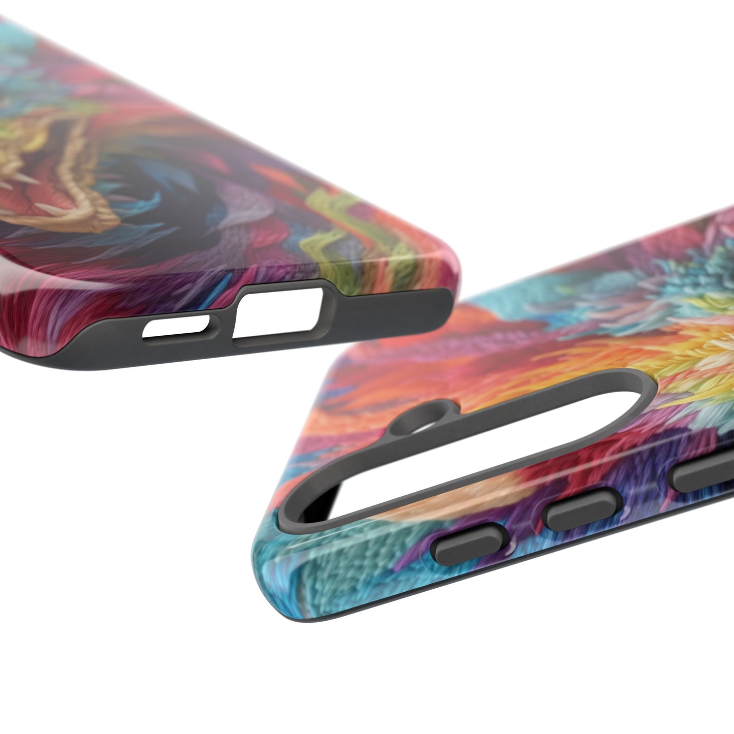 Vibrant 3D Embroidery Embroidered Rainbow Dragon Phone Case - Tough Protection for Fantasy Lovers, DND, RPG, TTRPG, Geek, Nerd