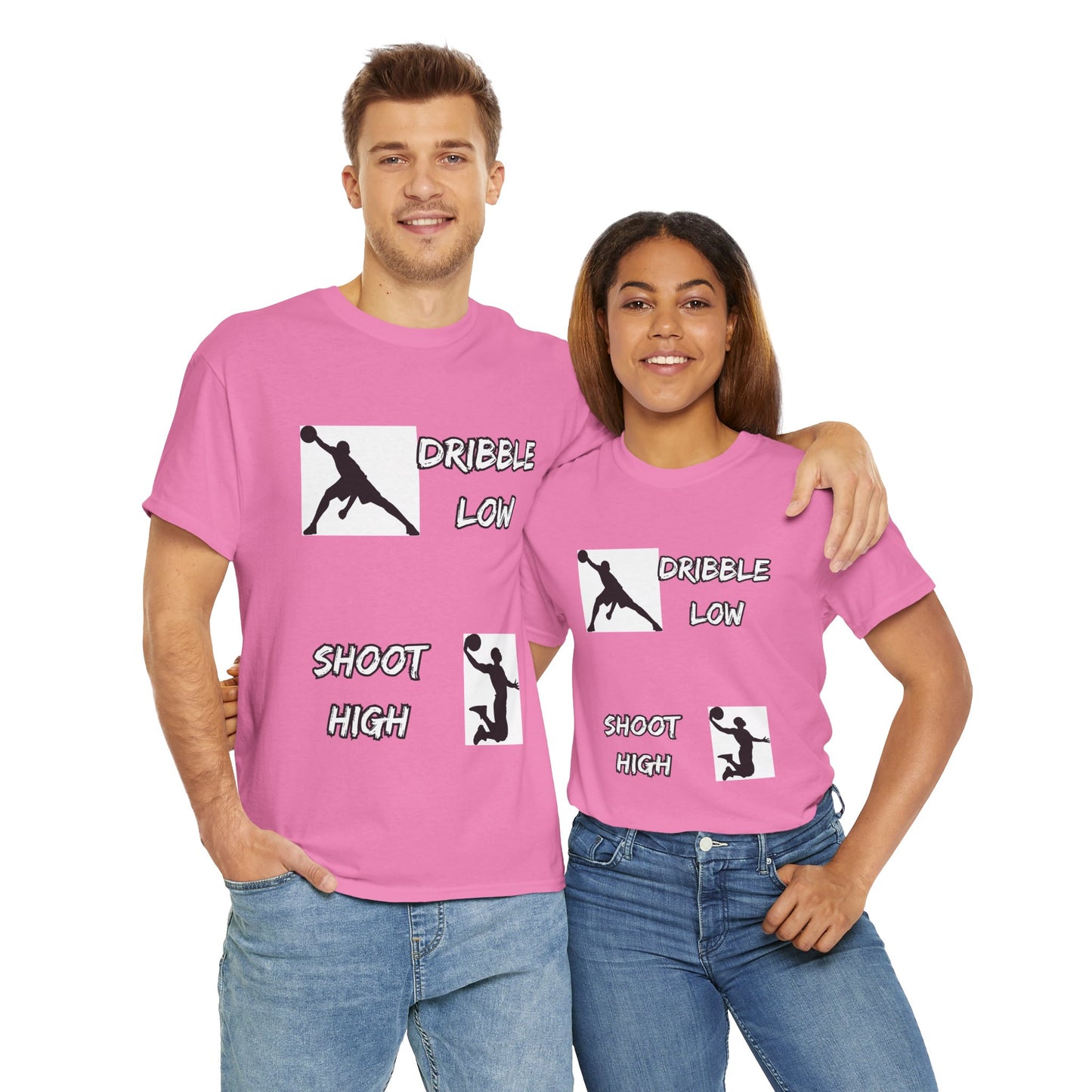 'Dribble Low, Shoot High' Motivational Basketball Tee - Unisex Heavy Cotton, Sportswear, Gift for Athletes, Casual Style, Basketball Fan Apparel, Player, Silhouette