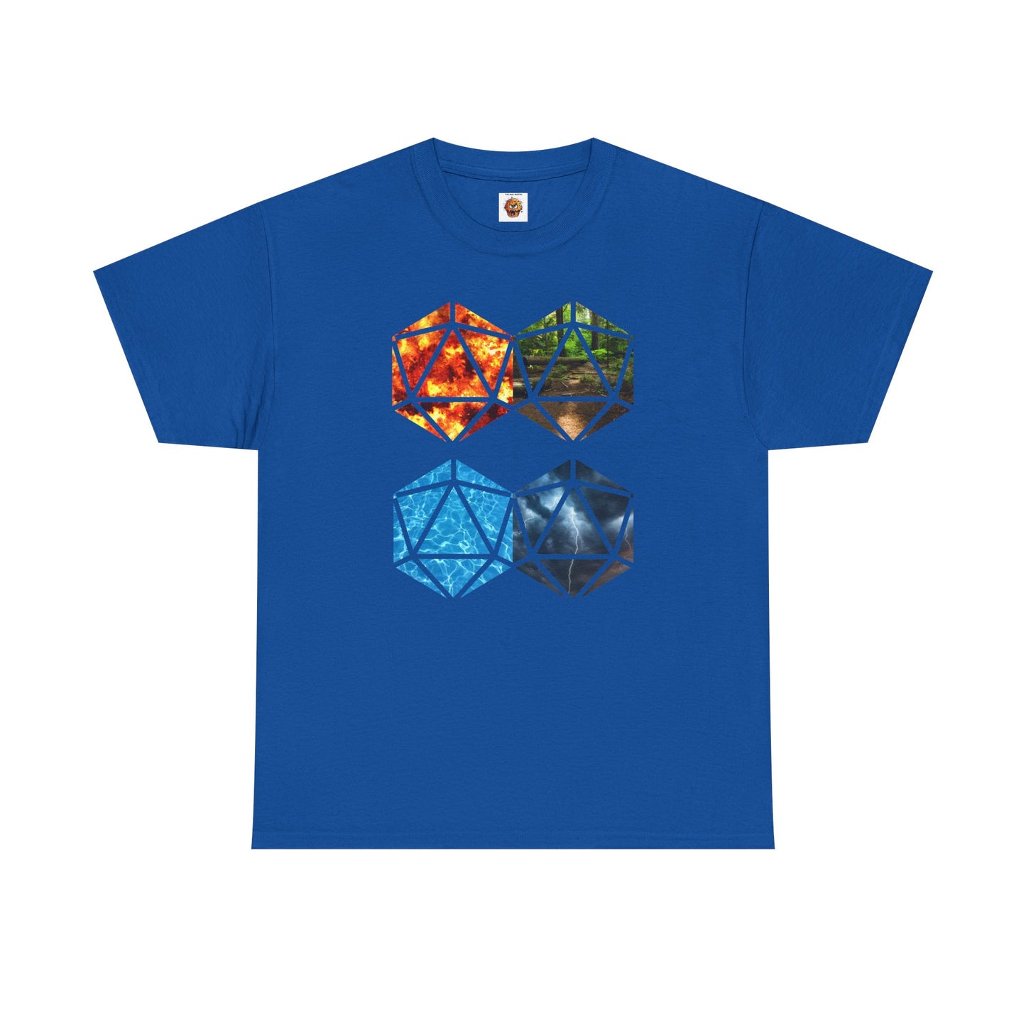 D20 Four Basic Elements Colorful Geometric Art Tee, Unisex Cotton T-Shirt, Modern Graphic Shirt, Gift for Art Lovers, Casual Everyday Wear, Festival Apparel, DND, RPG, TTRPG, Geek, Nerd