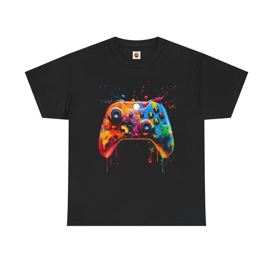 Colorful Paint Gamer Unisex Heavy Cotton Tee Shirt - Domestic Video Game Controller Design, Gaming, Console, T-Shirt, Rainbow Colors, Geek, Nerd