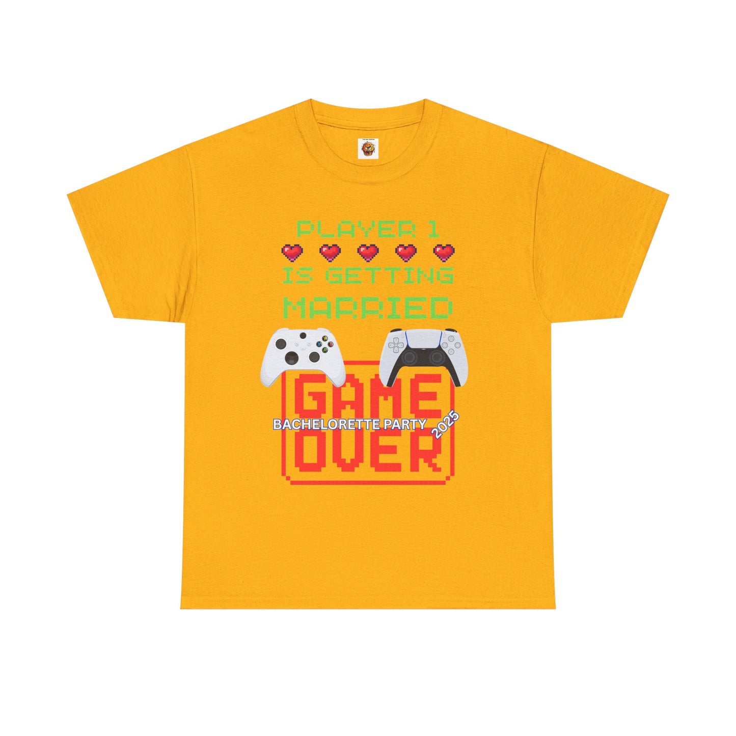 Gamer Girl Bachelorette Party 2025 Unisex Heavy Cotton Tee - "Player 1 is Getting Married", Video Game, Gaming, Console, PC, Tech, Geek, Squad, Nerd