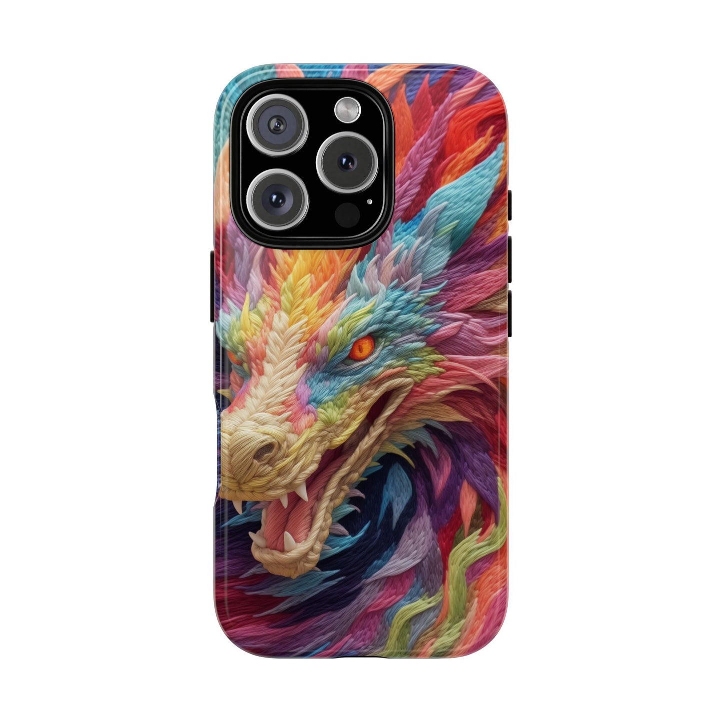 Vibrant 3D Embroidery Embroidered Rainbow Dragon Phone Case - Tough Protection for Fantasy Lovers, DND, RPG, TTRPG, Geek, Nerd