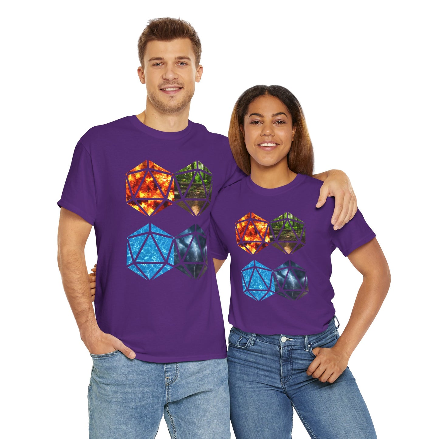 D20 Four Basic Elements Colorful Geometric Art Tee, Unisex Cotton T-Shirt, Modern Graphic Shirt, Gift for Art Lovers, Casual Everyday Wear, Festival Apparel, DND, RPG, TTRPG, Geek, Nerd