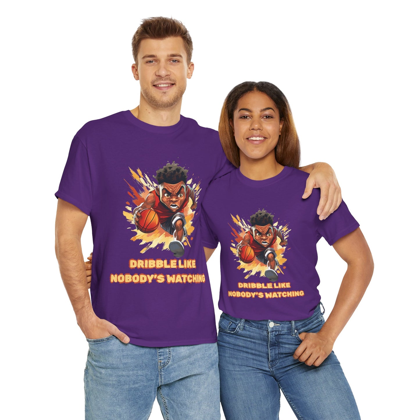 'Dribble Like Nobody's Watching' Basketball Hero Unisex Heavy Cotton Tee, Sports Shirt, Gift for Athletes, Casual Wear, Birthday Present, Basketball Fan Apparel