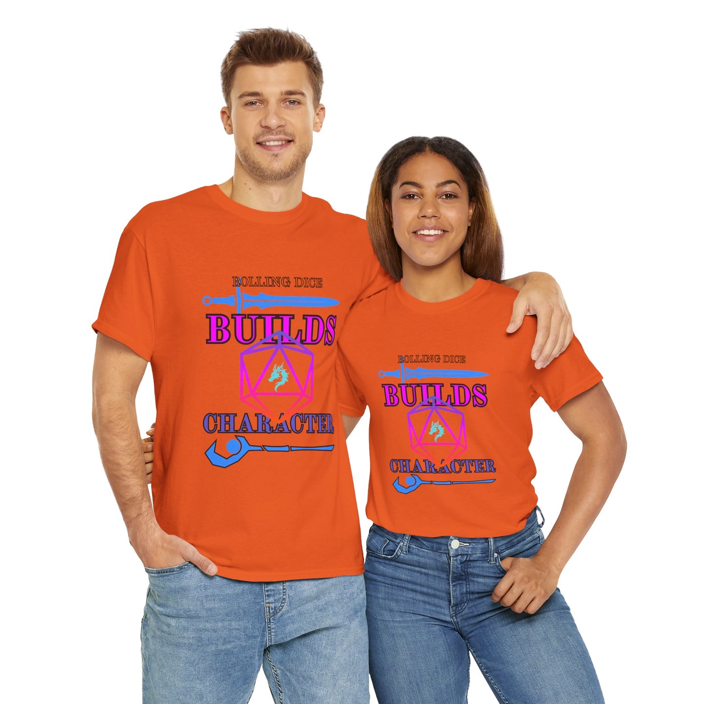 Unisex Heavy Cotton Tee - 'Rolling Dice Builds Character', Gamer Shirt, D&D Tee, Geeky Apparel, Role-Playing Gift, Fun RPG Top, D20, TTRPG, Geek, Nerd