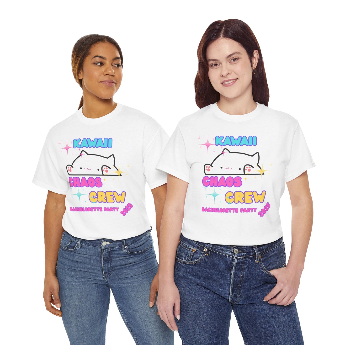 Cute Kawaii Chaos Crew Bachelorette Party 2025 Unisex Heavy Cotton Tee - Perfect for Anime Lovers, Funny, Weeb, Otaku, Geek, Nerd, Cat