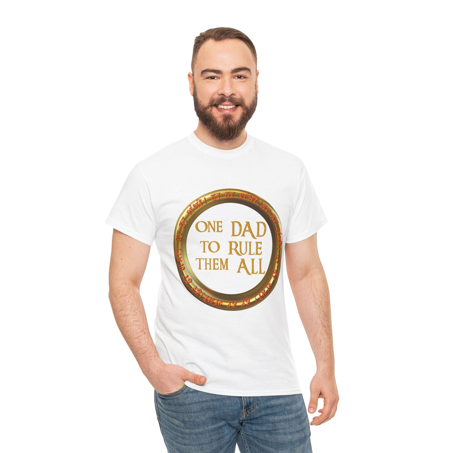 LOTR Themed 'One Dad To Rule Them All' Unisex Tee, Funny Gift for Father's Day, Parent Humor Shirt, Geeky Menswear, Unique Family T-Shirt, Birthday Gift, Fantasy, DND, RPG, TTRPG, Geek, Nerd