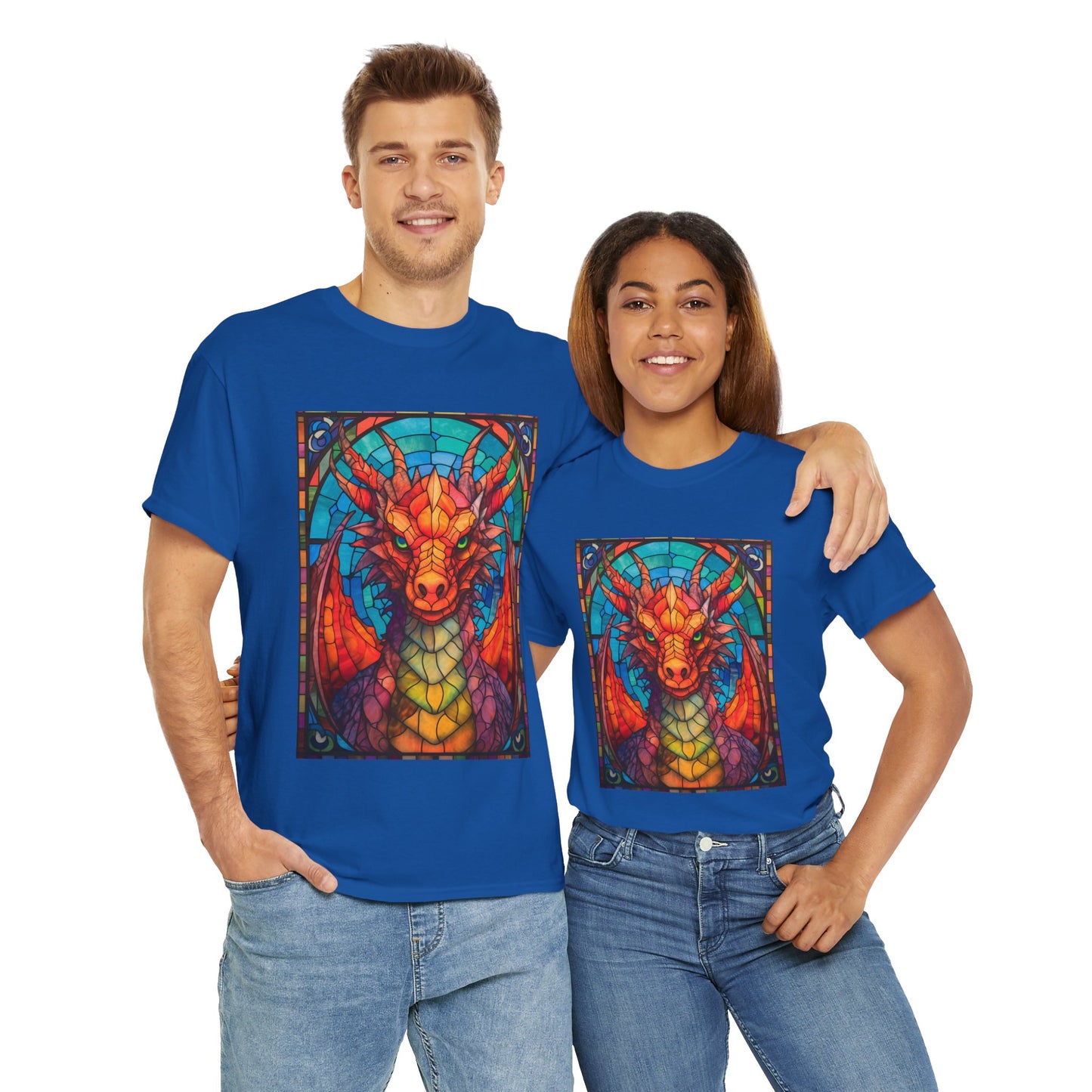 Dungeons And Dragons DND Stained Glass Red Dragon Tee Shirt - Unisex Heavy Cotton T-Shirt for Fantasy Lovers, Geek, Nerd